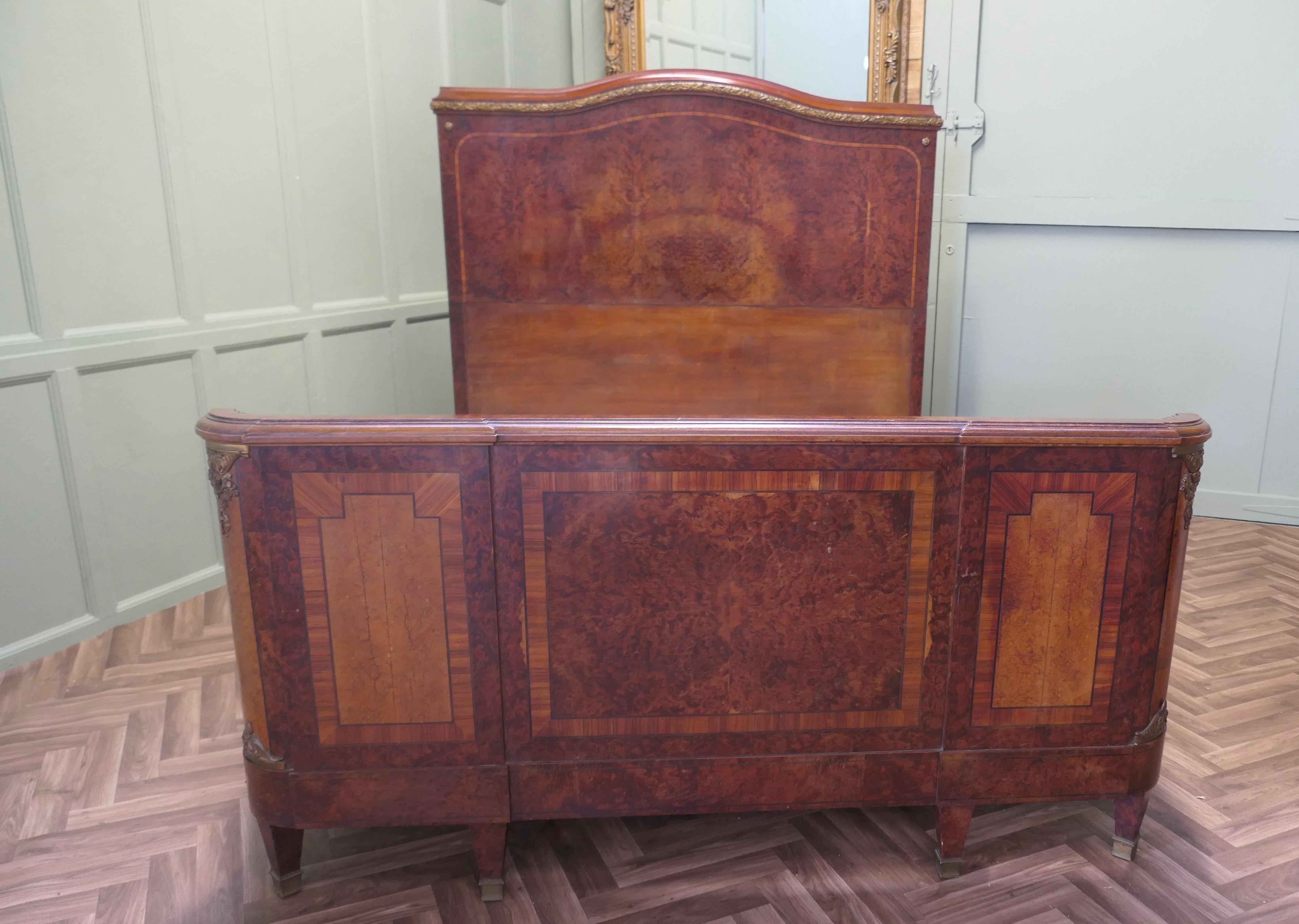 French Empire Style Art Deco Bur Walnut 5ft Double Bed For Sale 3