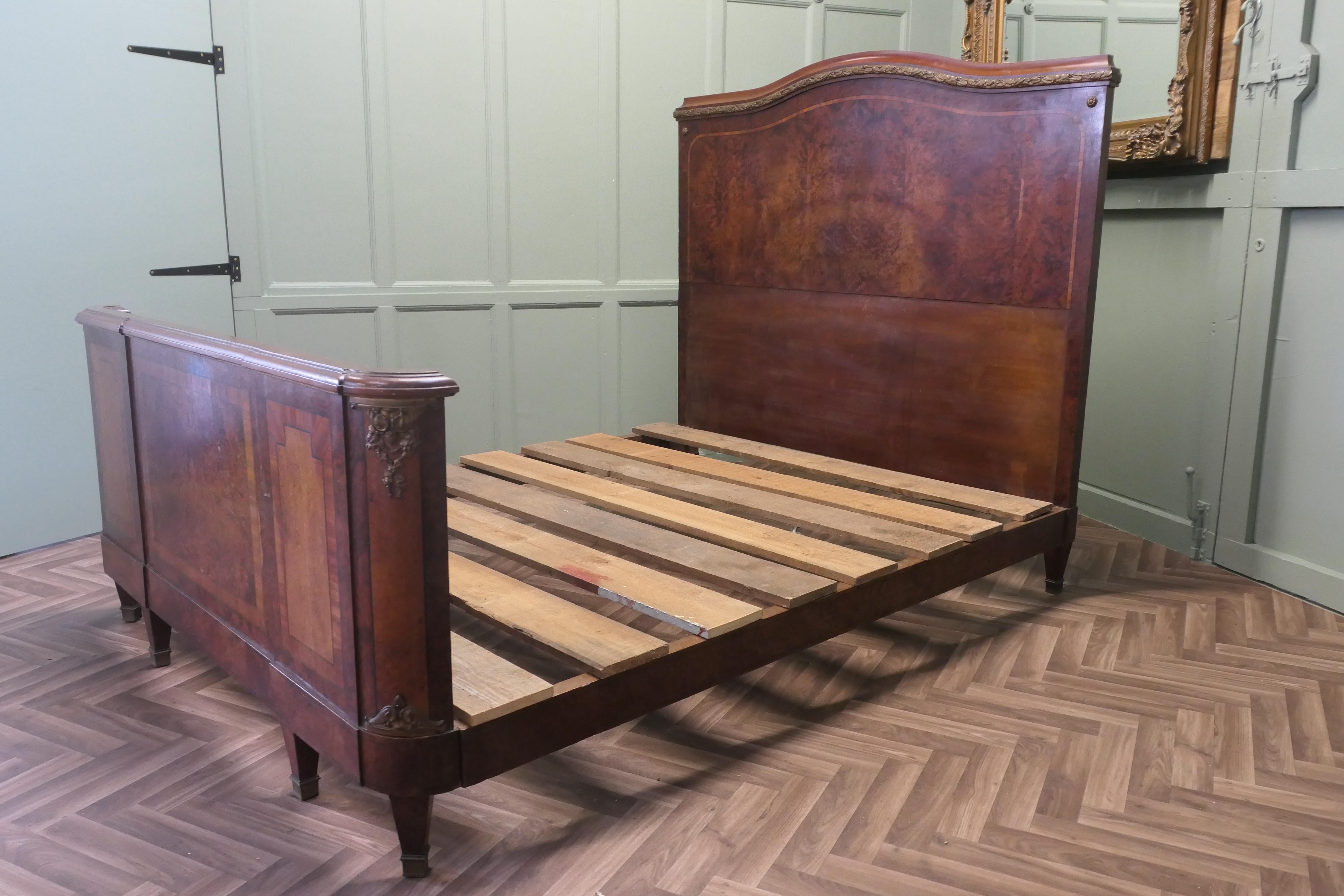 French Empire Style Art Deco Bur Walnut 5ft Double Bed For Sale 4