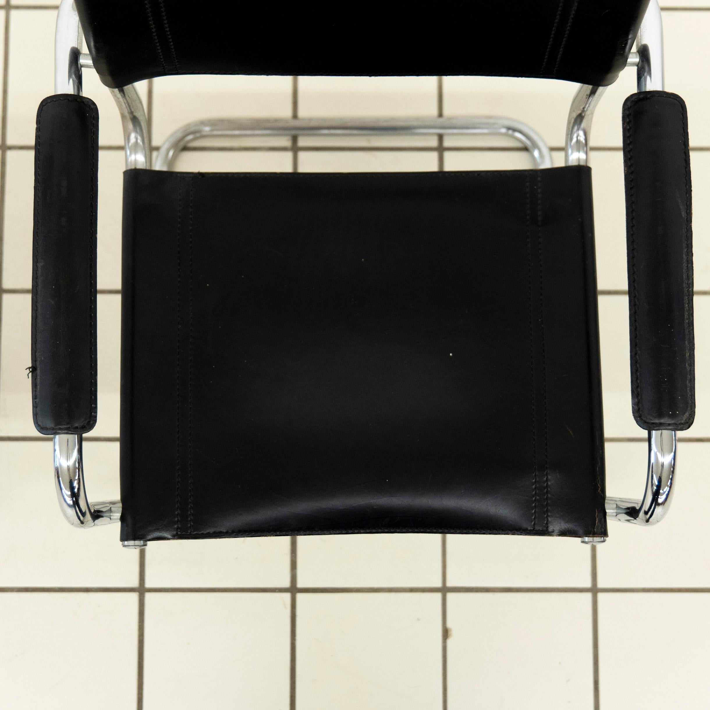(2) B34 Dining Room Chairs Chrome and Leather by Mart Stam For Sale 4