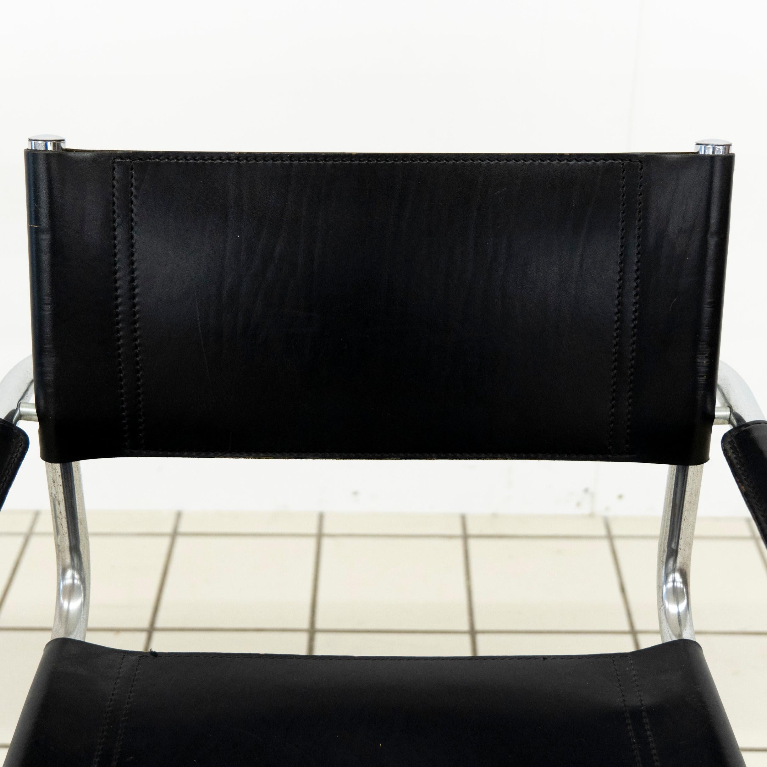 (2) B34 Dining Room Chairs Chrome and Leather by Mart Stam For Sale 5