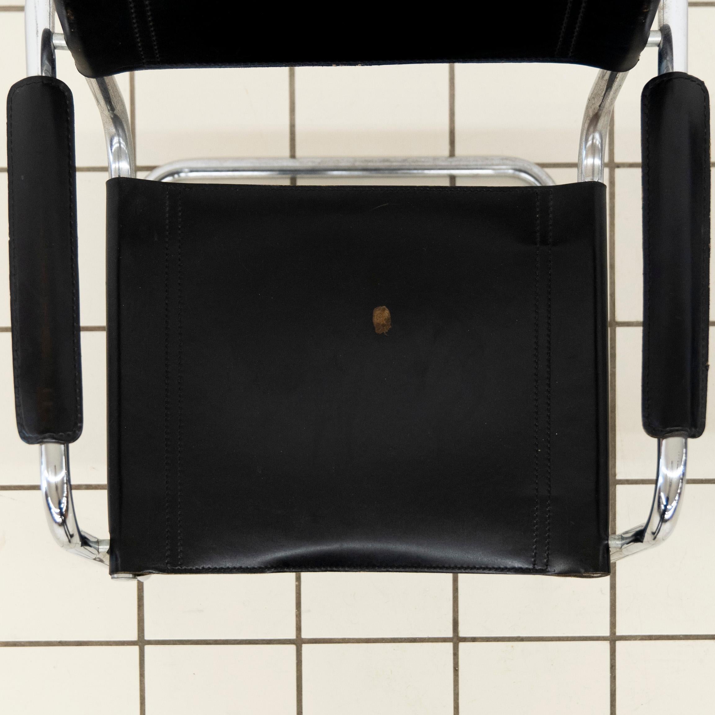 (2) B34 Dining Room Chairs Chrome and Leather by Mart Stam For Sale 7