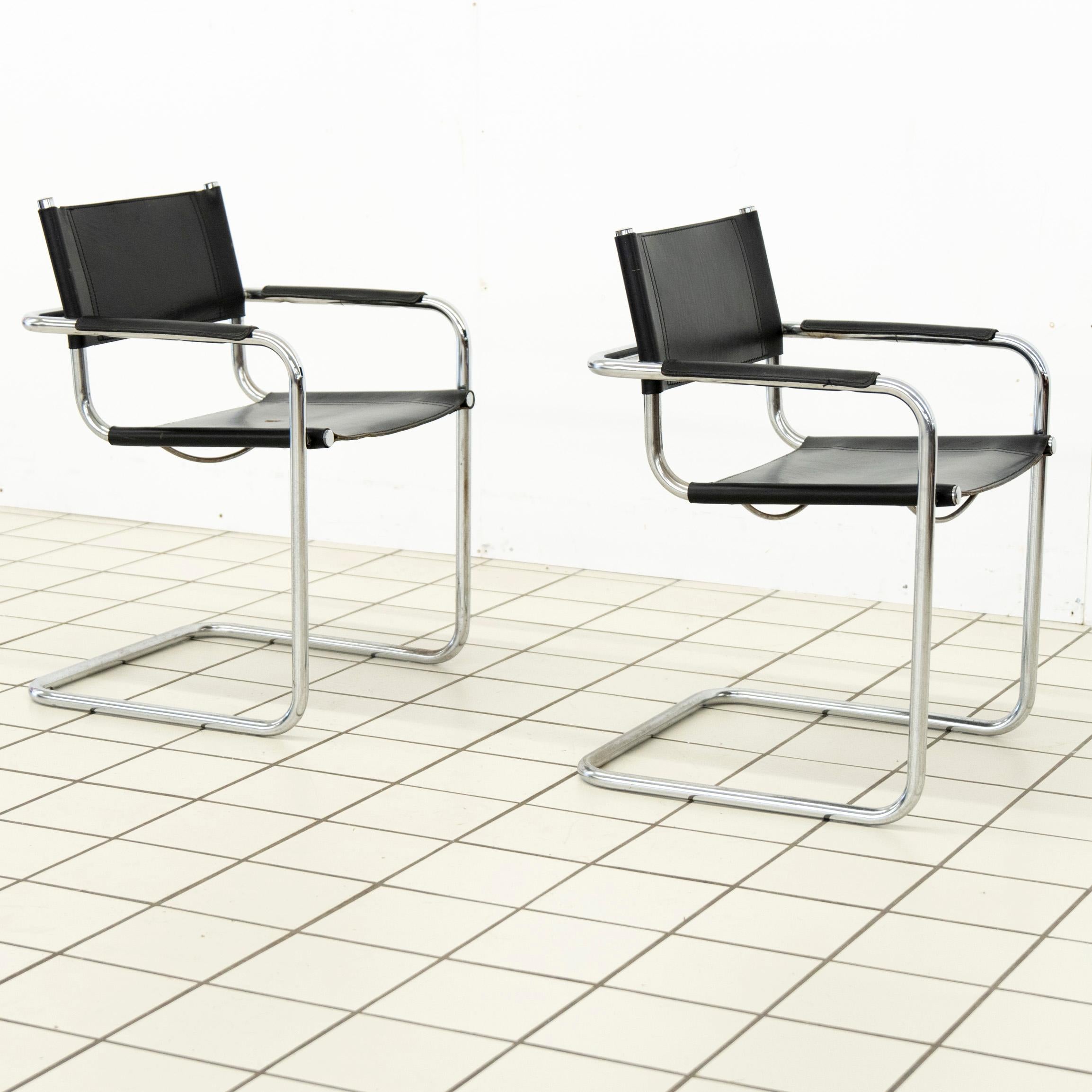 (2) B34 Dining Room Chairs Chrome and Leather by Mart Stam For Sale 8