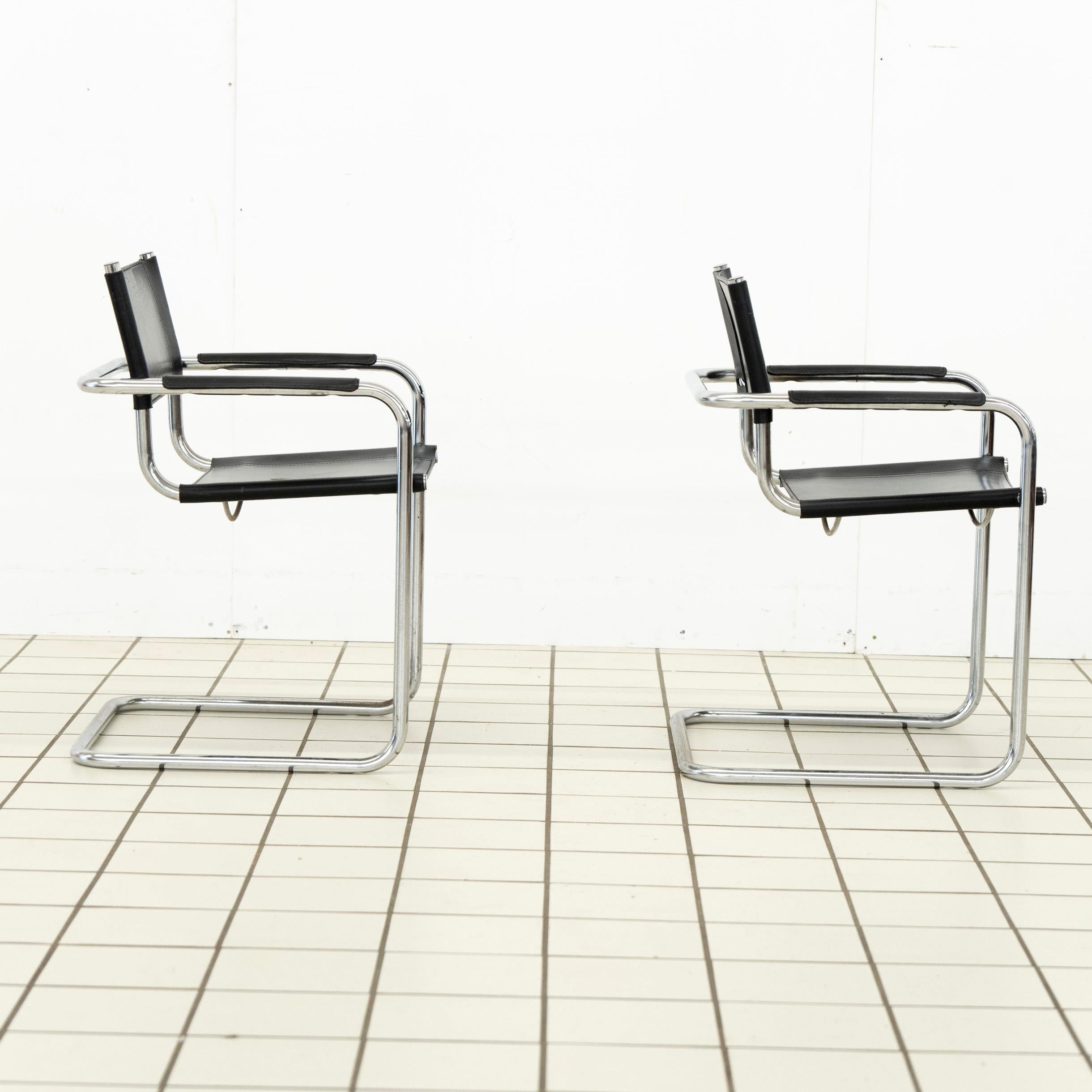 (2) B34 Dining Room Chairs Chrome and Leather by Mart Stam For Sale 9