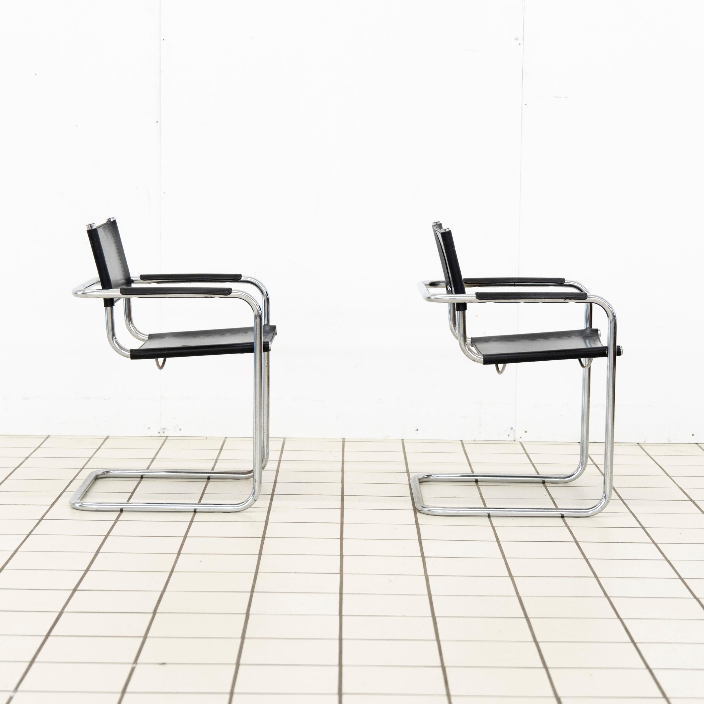 (2) B34 Dining Room Chairs Chrome and Leather by Mart Stam For Sale 10