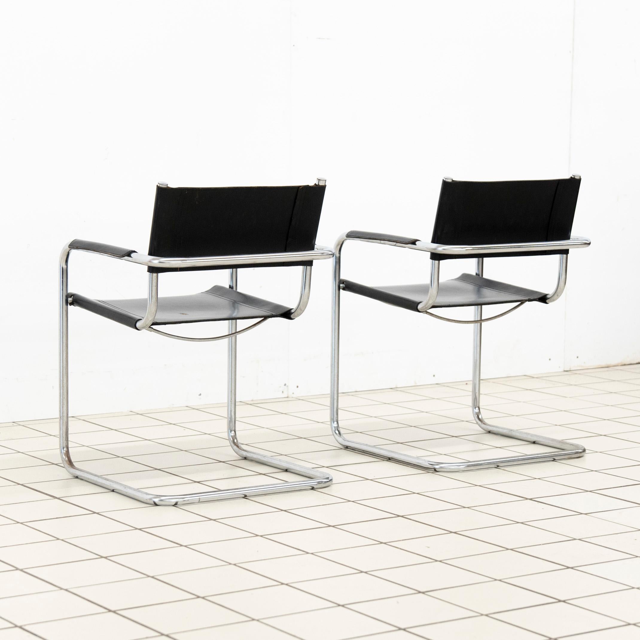 (2) B34 Dining Room Chairs Chrome and Leather by Mart Stam For Sale 11