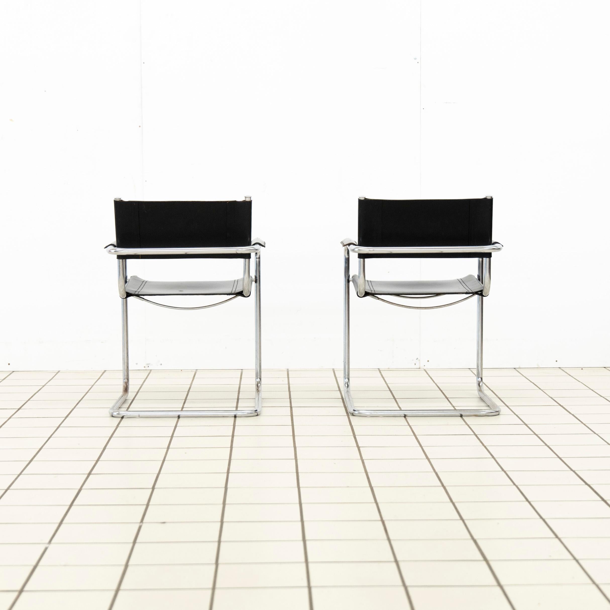 (2) B34 Dining Room Chairs Chrome and Leather by Mart Stam For Sale 12