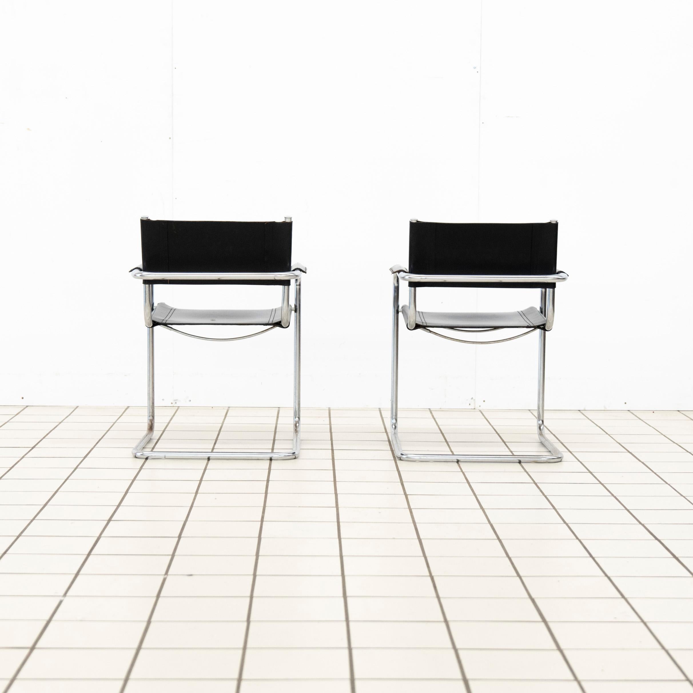(2) B34 Dining Room Chairs Chrome and Leather by Mart Stam For Sale 13