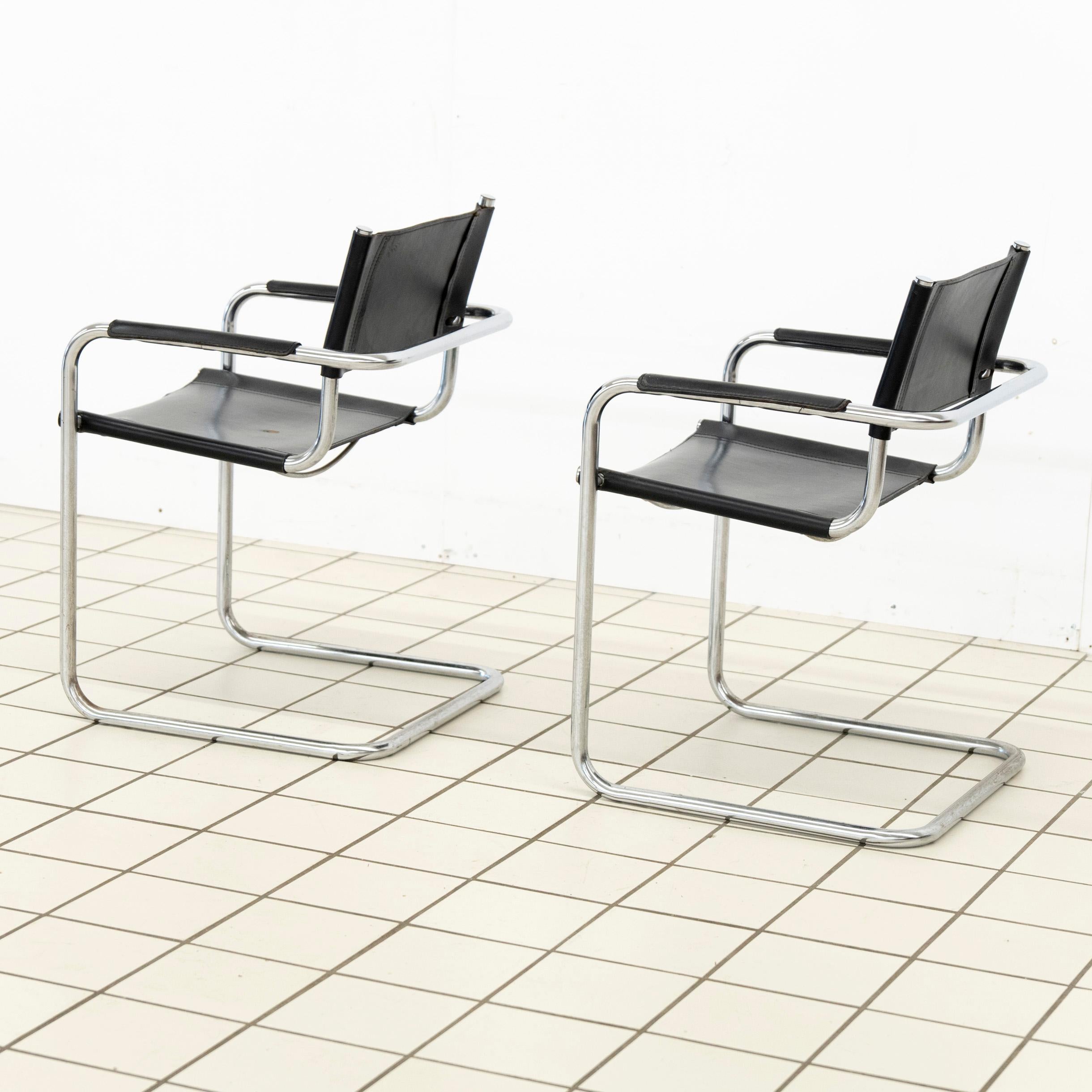(2) B34 Dining Room Chairs Chrome and Leather by Mart Stam For Sale 14