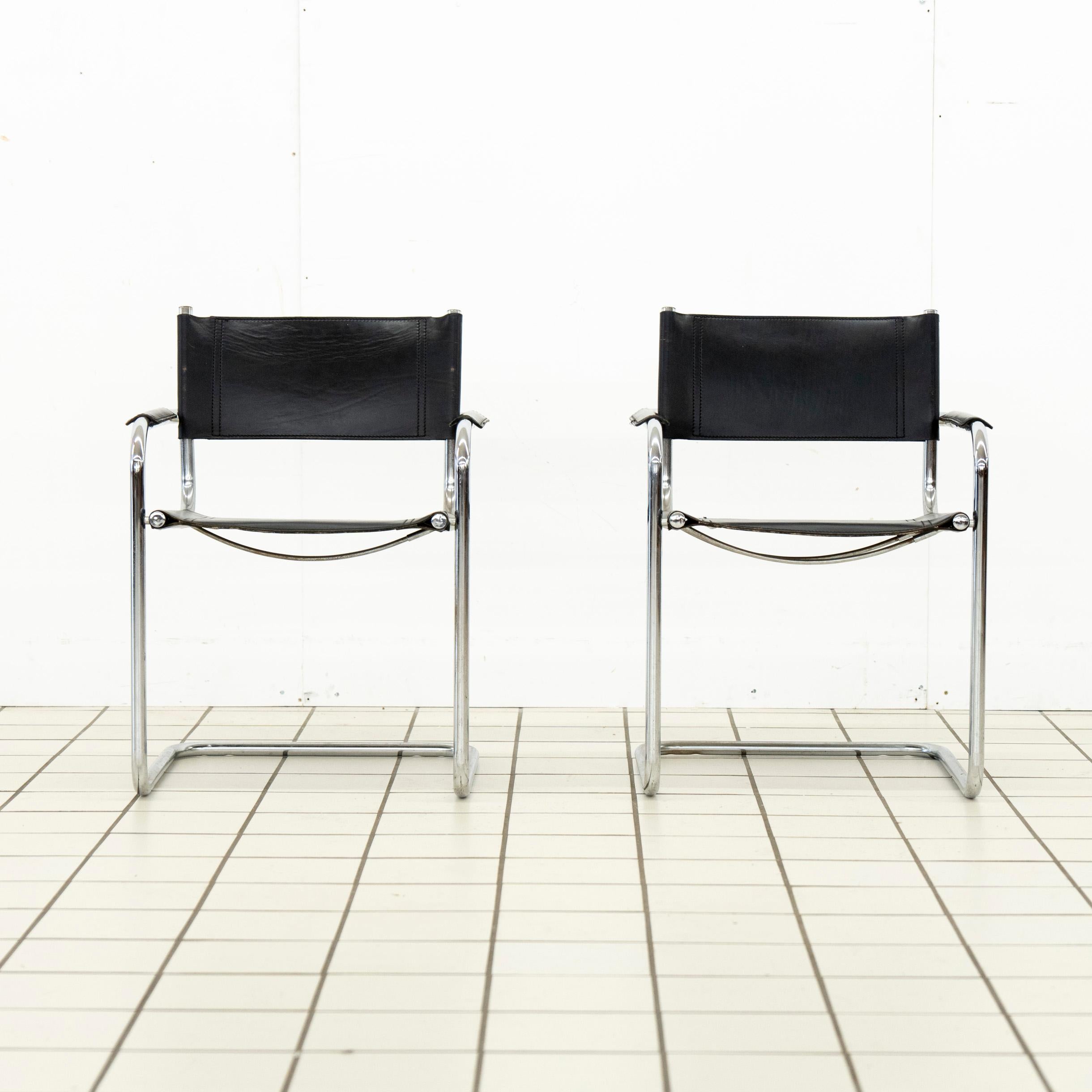 Bauhaus (2) B34 Dining Room Chairs Chrome and Leather by Mart Stam For Sale