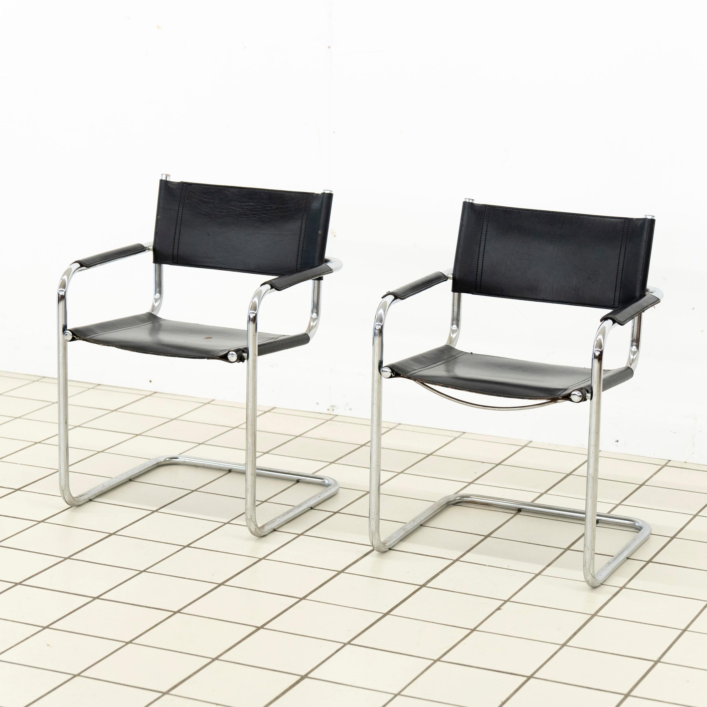 Dutch (2) B34 Dining Room Chairs Chrome and Leather by Mart Stam For Sale