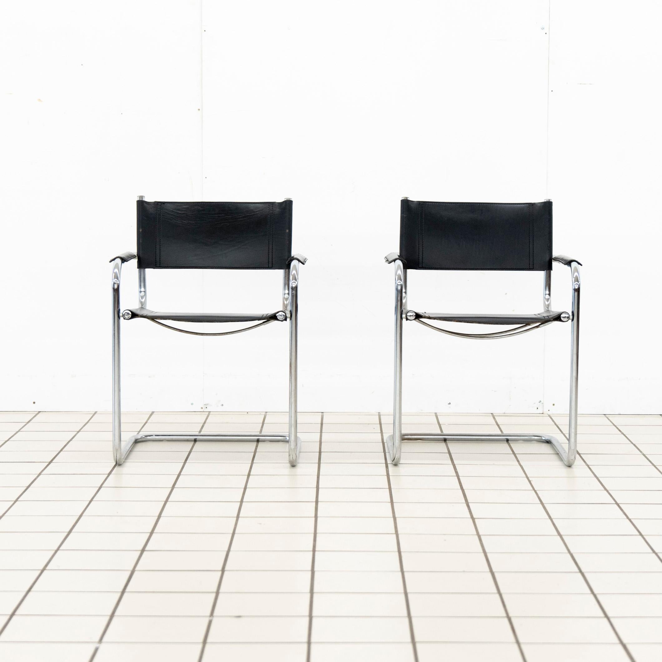 (2) B34 Dining Room Chairs Chrome and Leather by Mart Stam For Sale 2