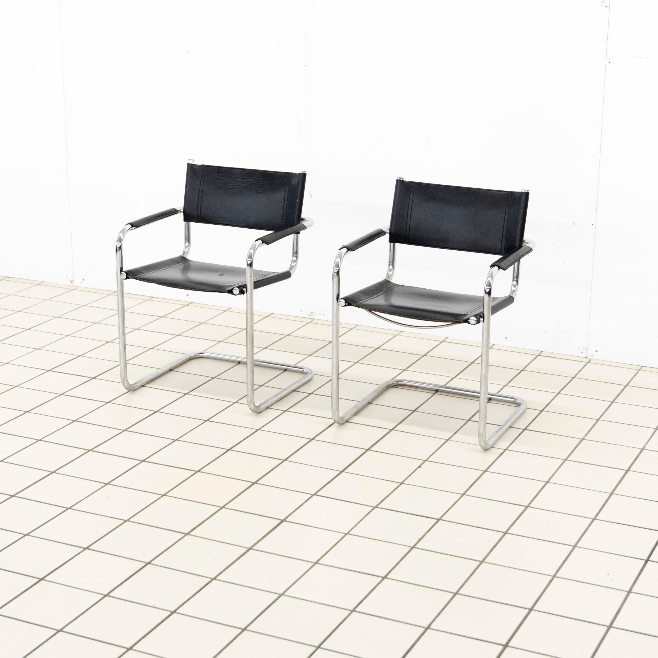 (2) B34 Dining Room Chairs Chrome and Leather by Mart Stam For Sale 3