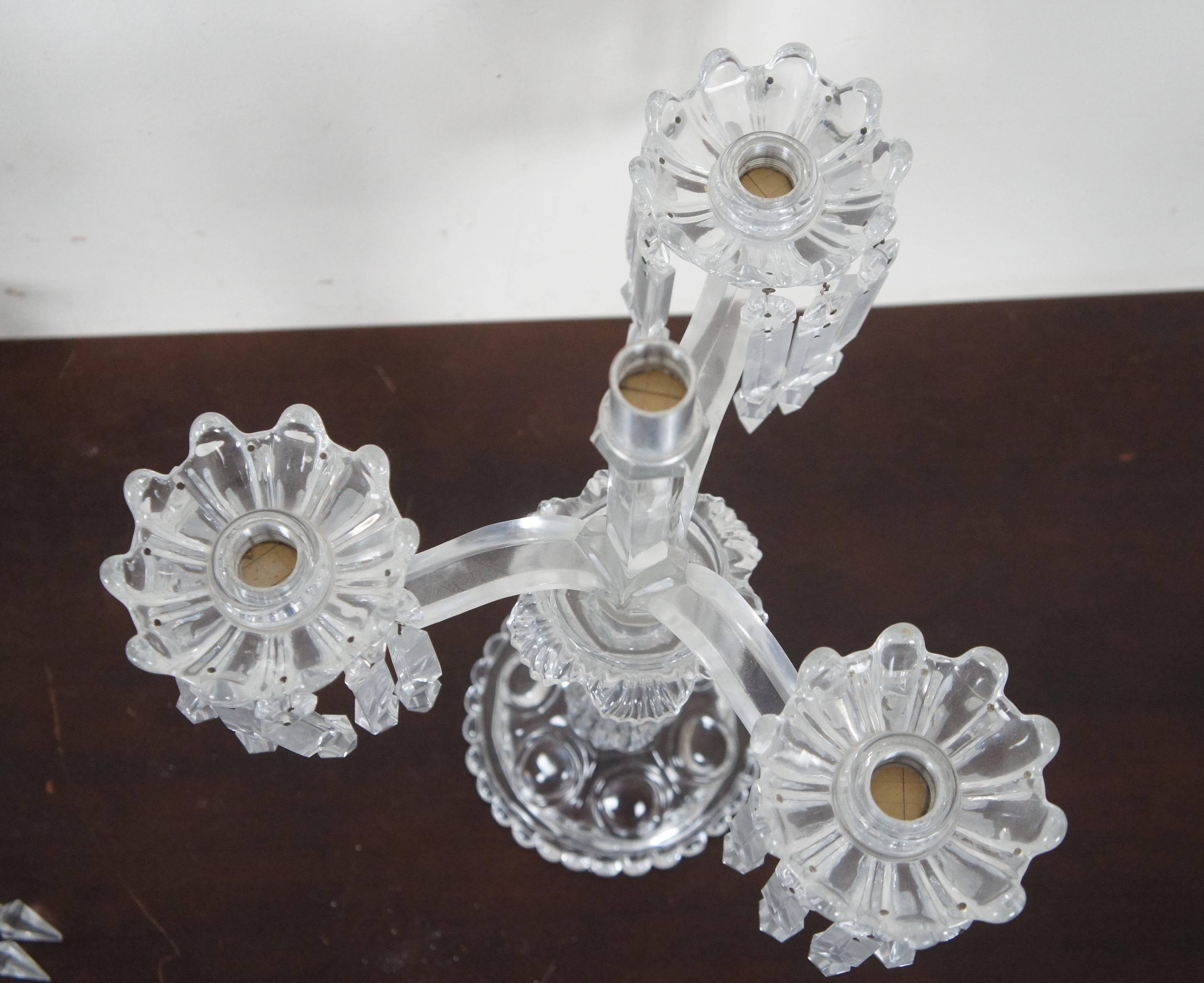 2 Baccarat Medallion Crystal 4 Light Candelabra Candle Holder Bobeches Pair 2