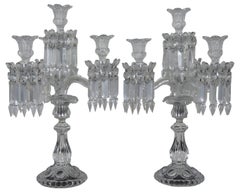 2 Baccarat Medallion Crystal 4 Light Candelabra Candle Holder Bobeches Pair