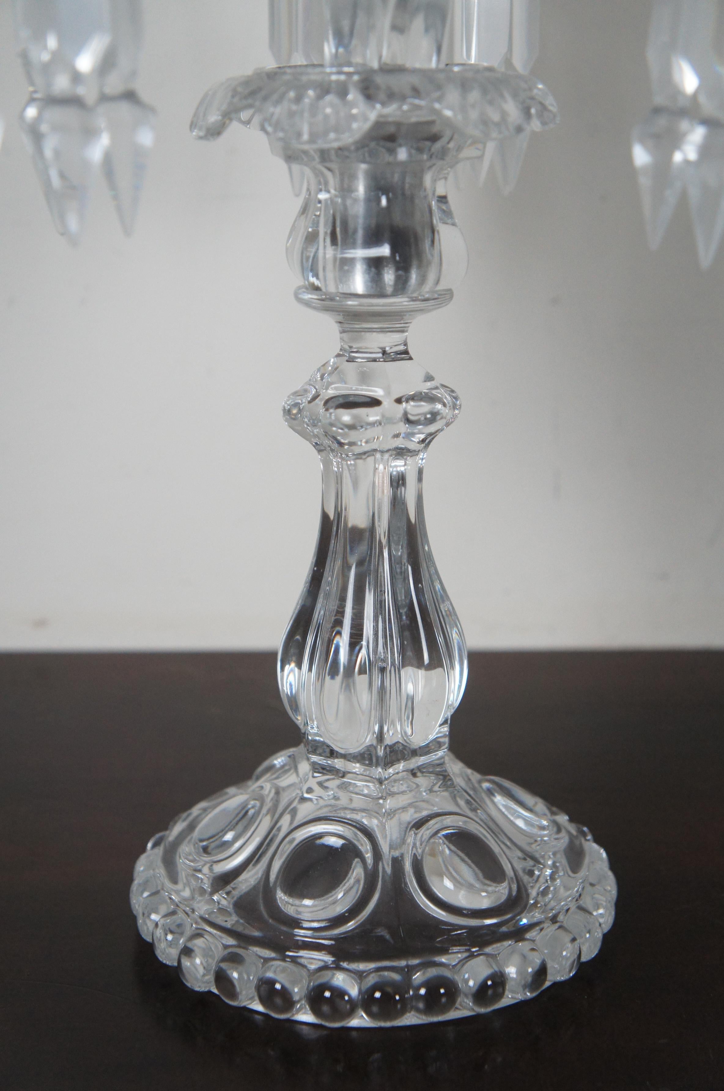 2 Baccarat Medallion Crystal 4 Light Candelabra Candle Holder Bobeches Pair In Good Condition In Dayton, OH