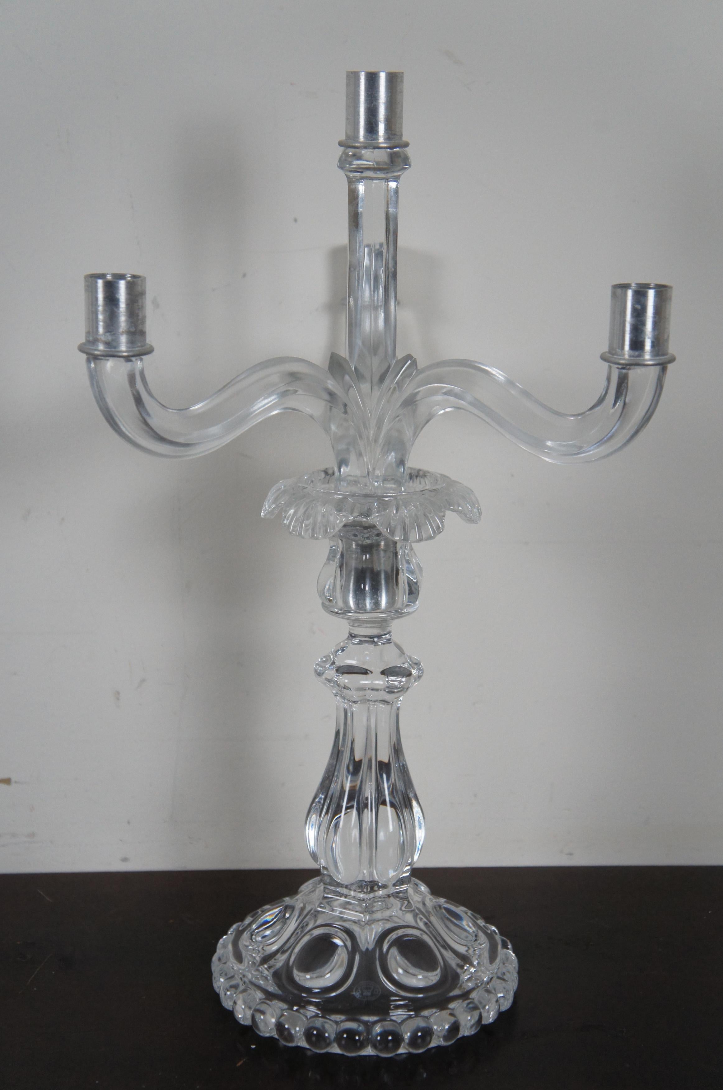 2 Baccarat Medallion Crystal 4 Light Candelabra Candle Holder Bobeches Pair 1