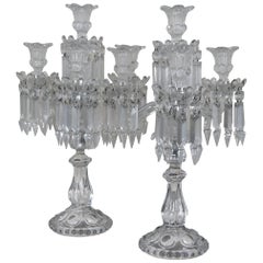 2 Baccarat Medallion Crystal 4 Light Candelabra Candle Holder Bobeches Pair