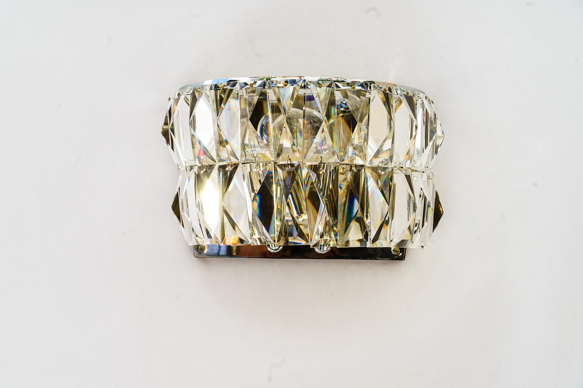 2 bakalowis nickel crystal wall lamps vienna around 1950s
Brass nickel-plated
Original condition
