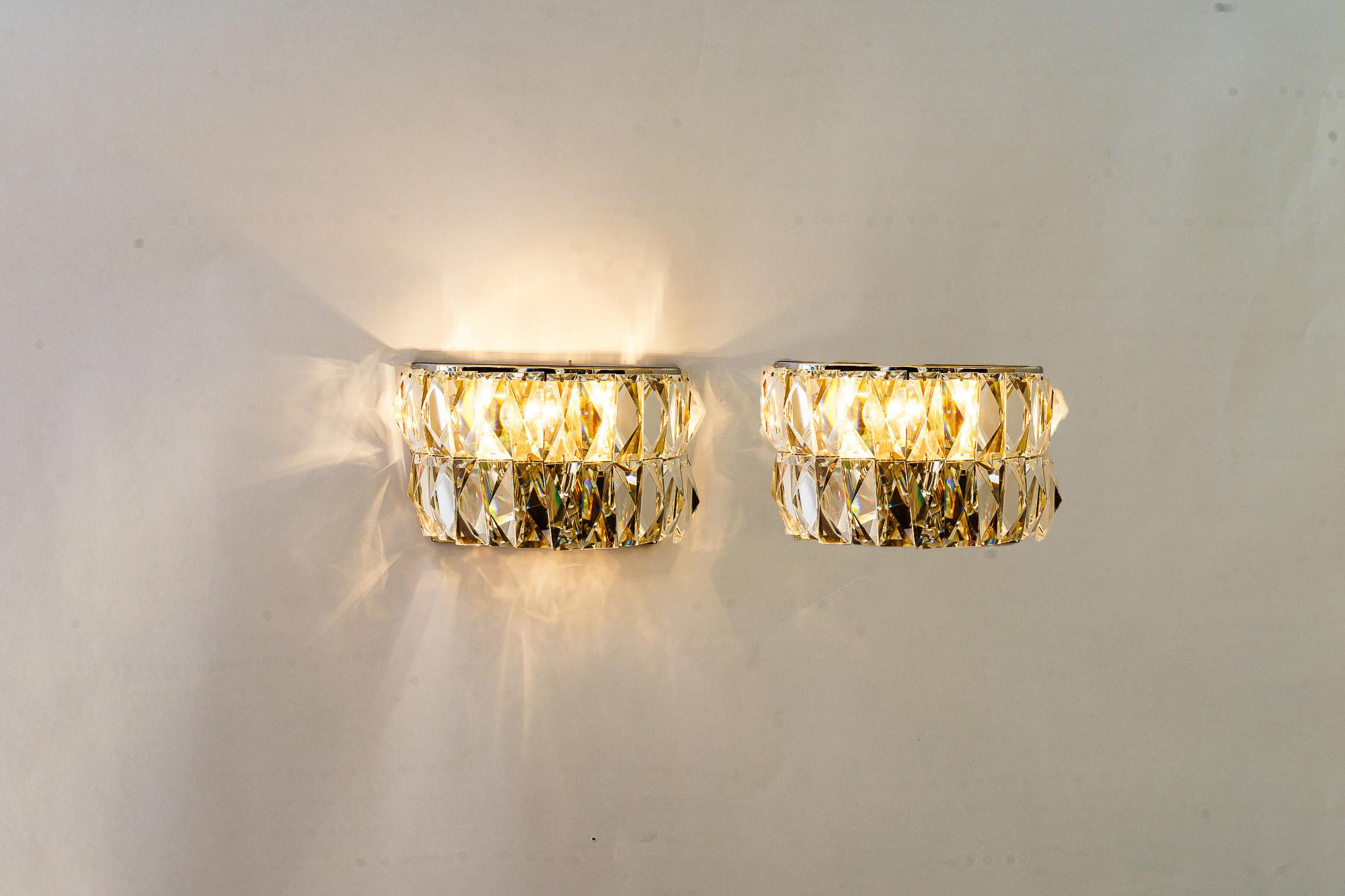 Mid-20th Century 2 bakalowis nickel crystal wall lamps vienna around 1950s For Sale