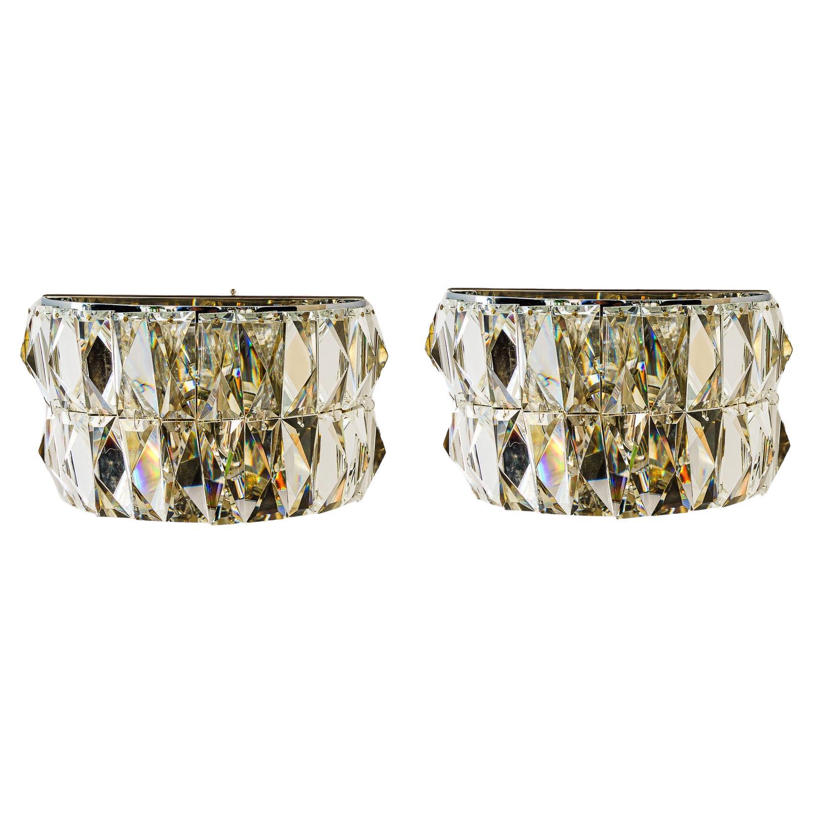 2 bakalowis nickel crystal wall lamps vienna around 1950s For Sale