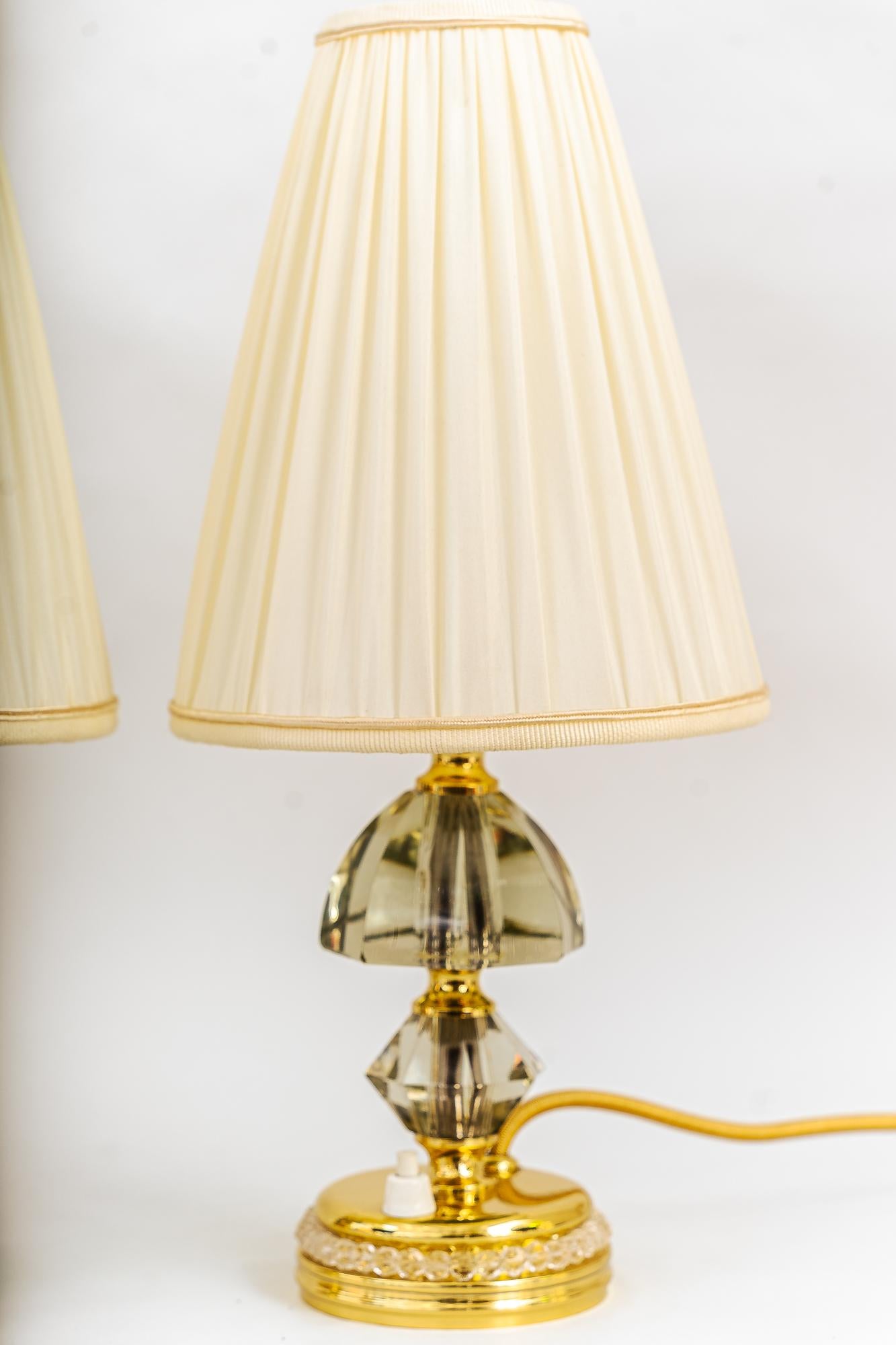 2 Bakalowits table lamps with shades vienna around 1950s
Fabric shades are replaced ( new )
Brass polished 
Pair price.