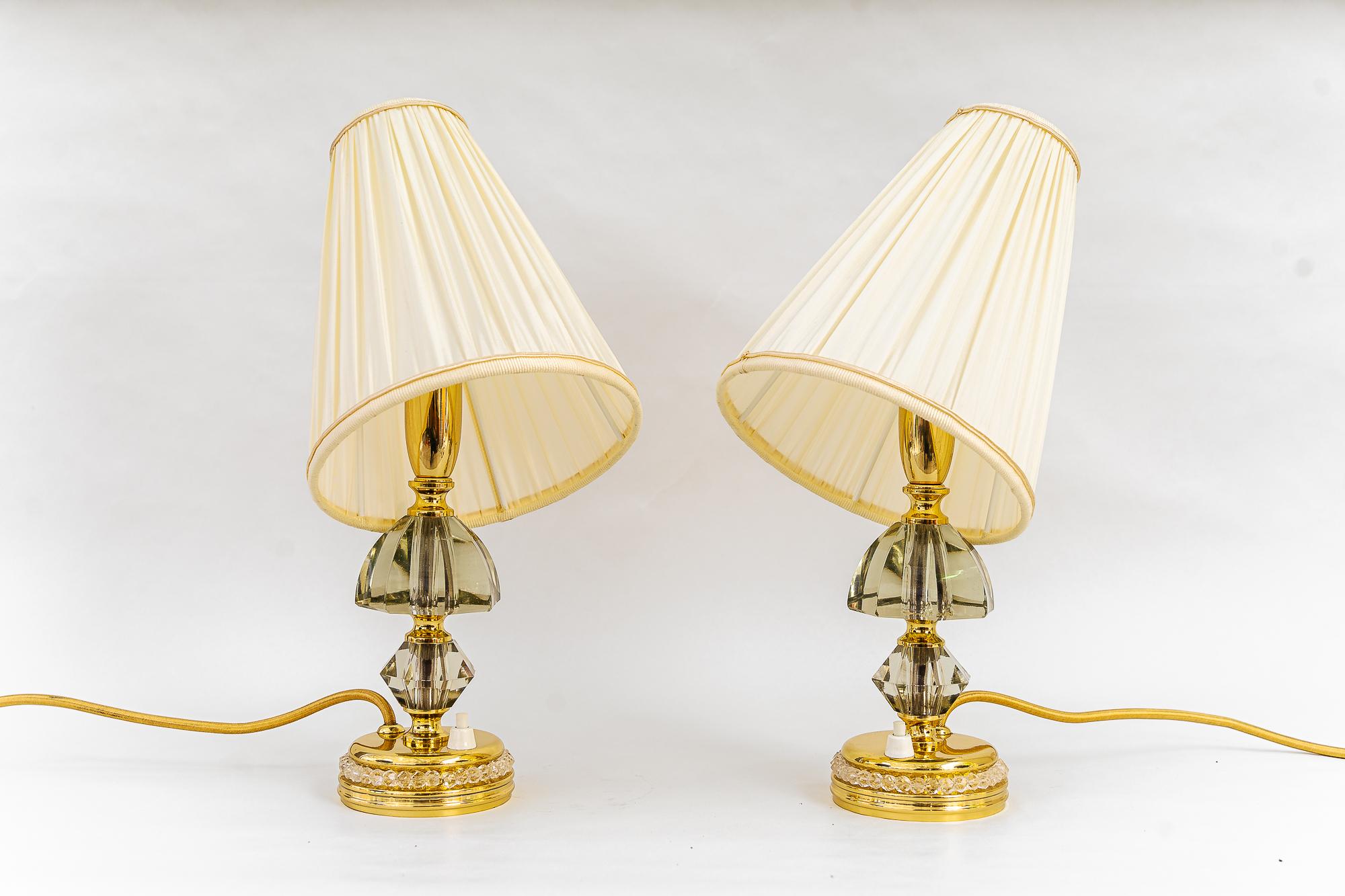 Brass 2 Bakalowits Table Lamps with Shades Vienna Around 1950s For Sale