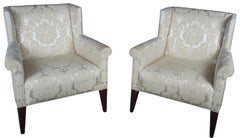 2 Baker Archetype Wingback Traditional Armchairs Mahogany Scalamandre Fabric