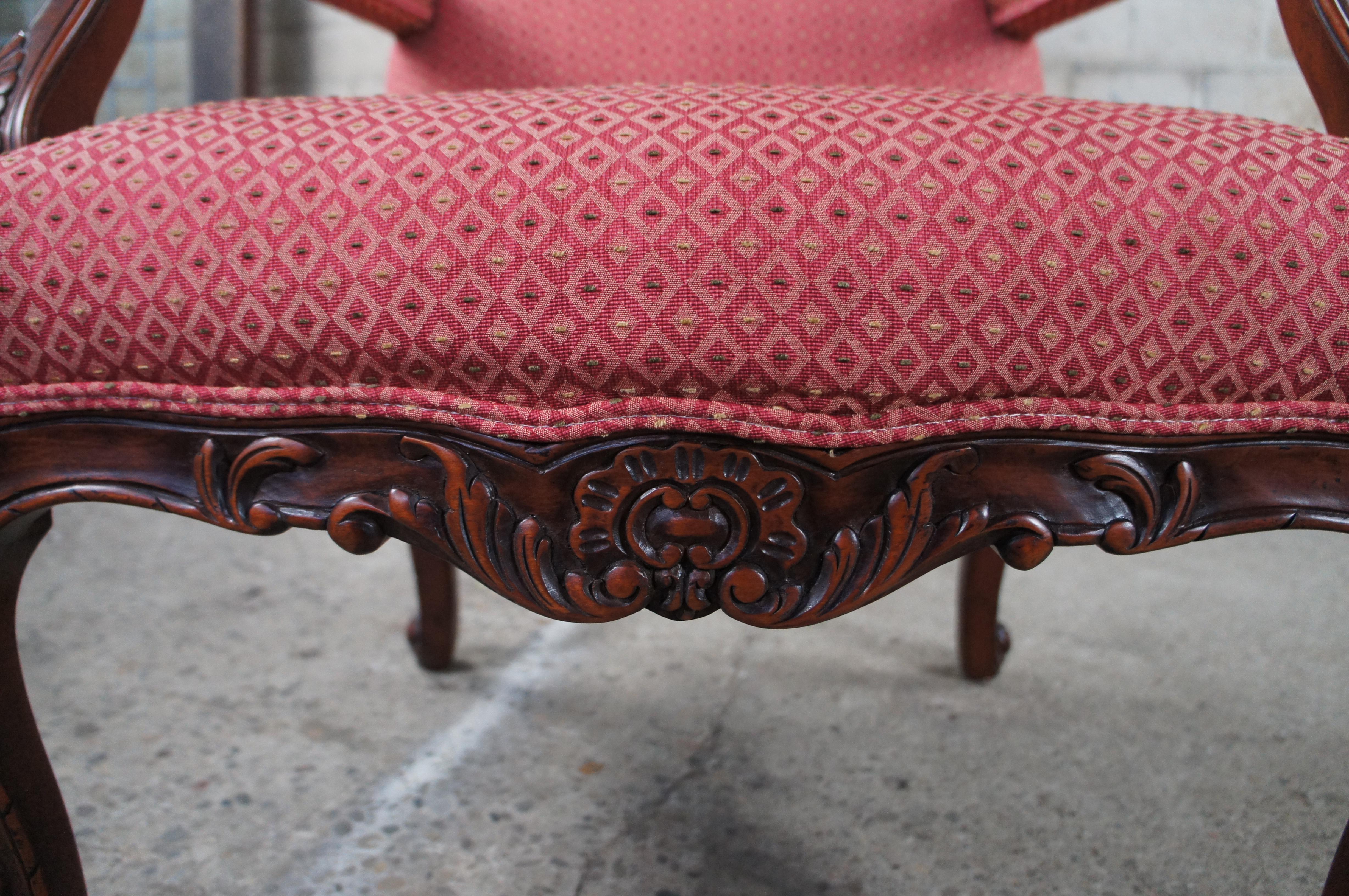 2 Baker French Louis XVI Mahogany Fauteuil Library Lounge Club Armchairs Pair For Sale 6
