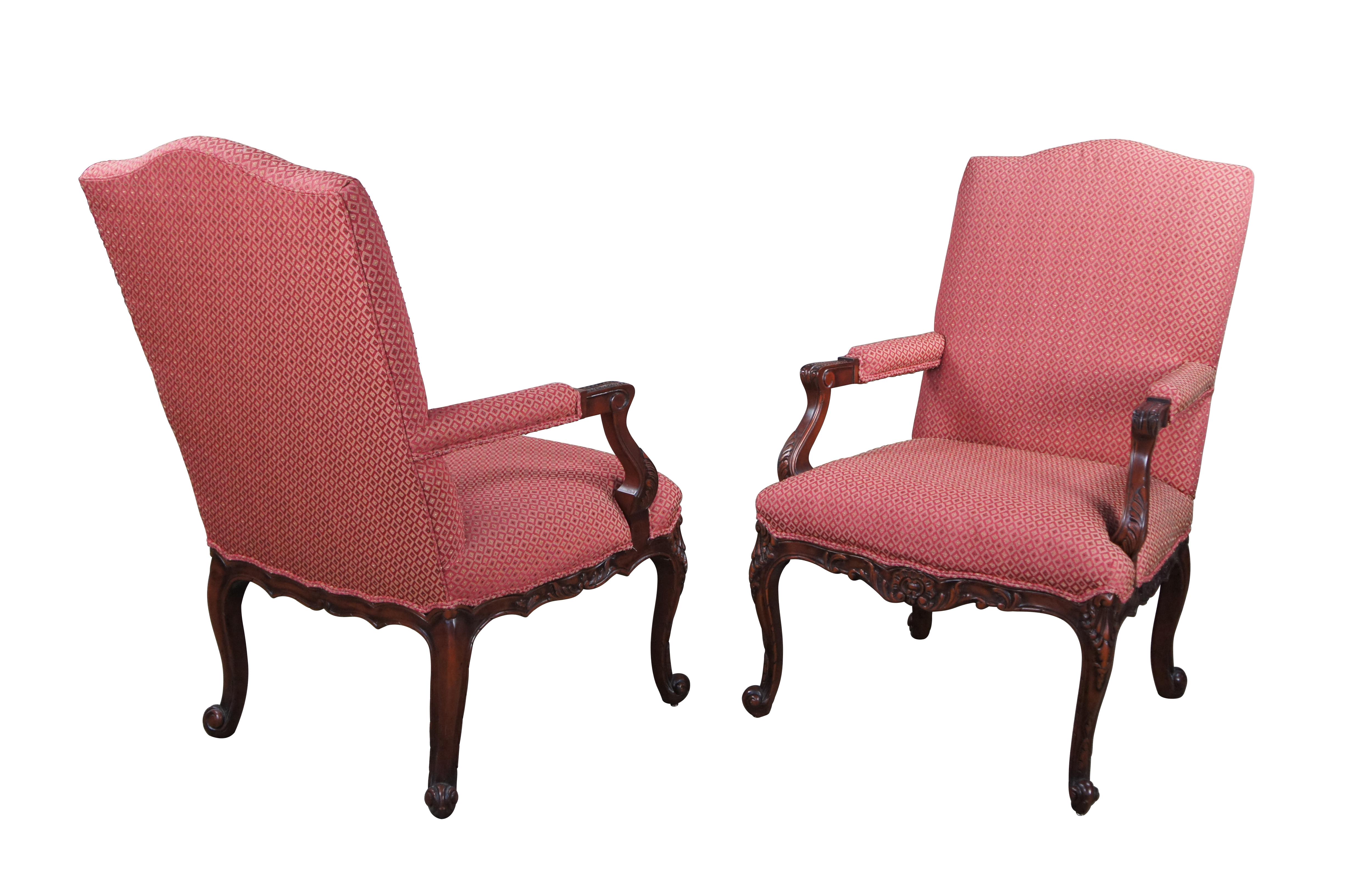 2 Baker French Louis XVI Mahogany Fauteuil Library Lounge Club Armchairs Pair In Good Condition For Sale In Dayton, OH