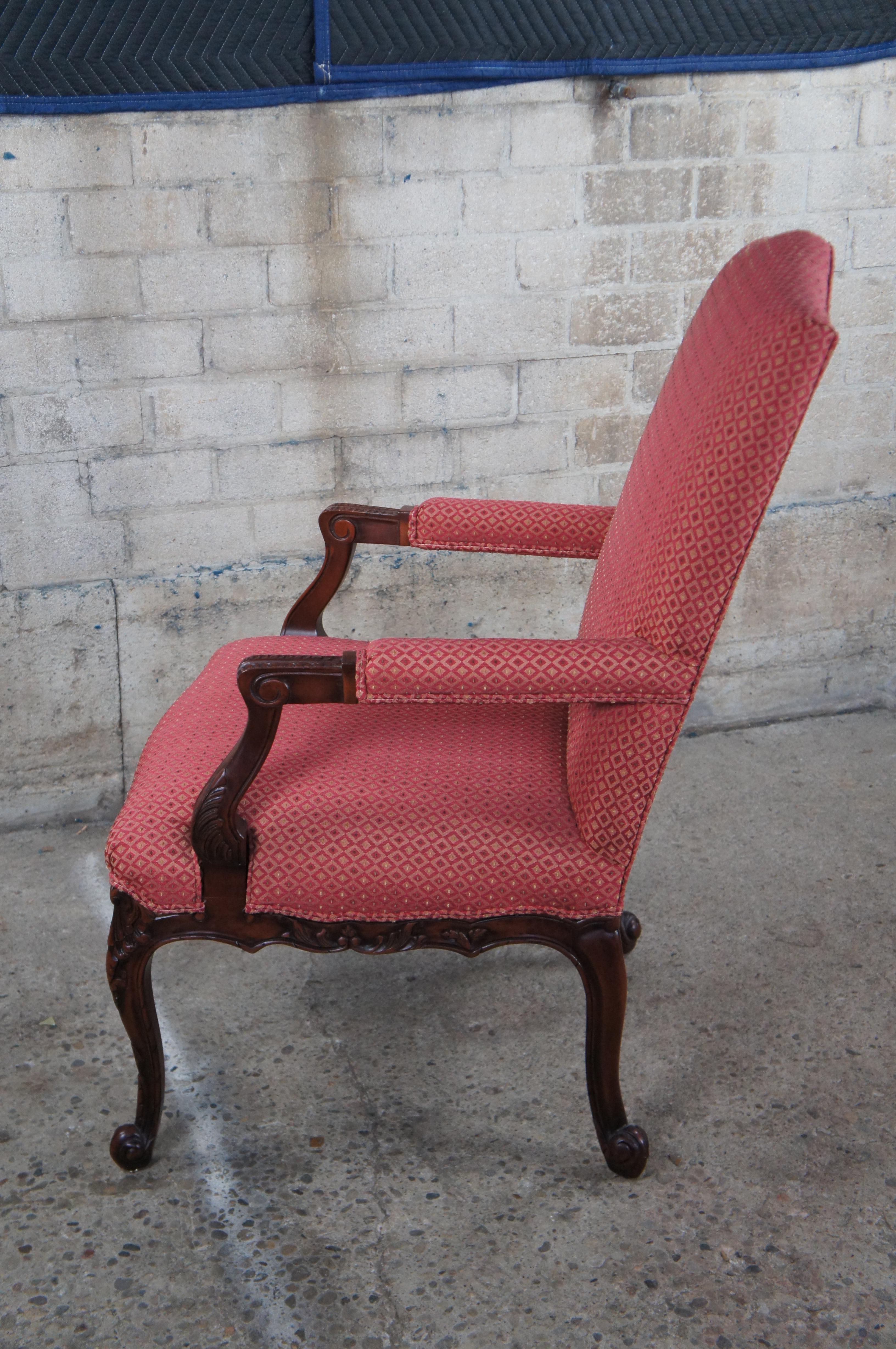 Late 20th Century 2 Baker French Louis XVI Mahogany Fauteuil Library Lounge Club Armchairs Pair For Sale