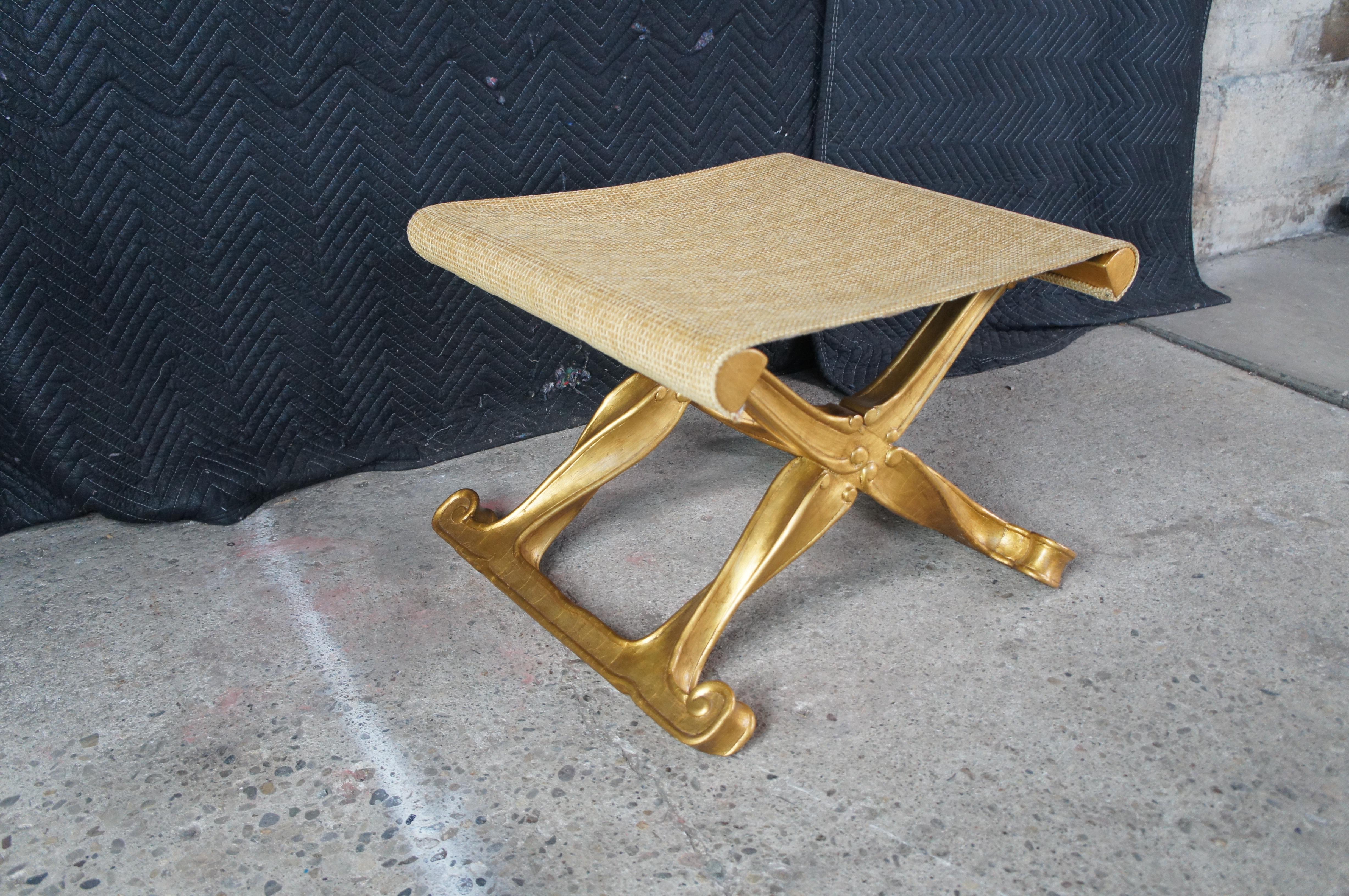 2 par de reposapiés otomanos franceses Luis XV dorados en forma de X Baker Furniture en venta 2