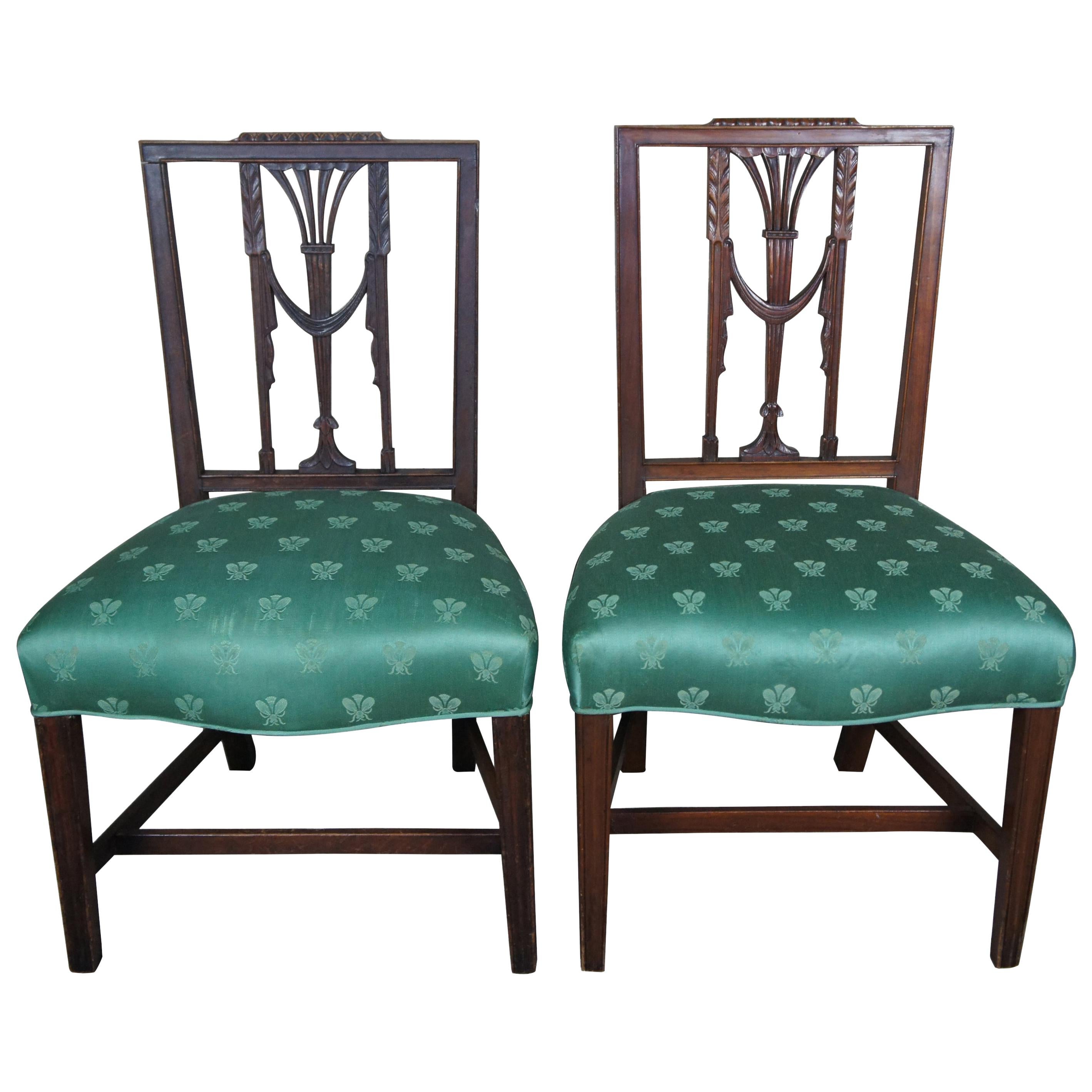 2 Baker Furniture Hepplewhite Square Back Chairs Sheraton Parlor Dining Side