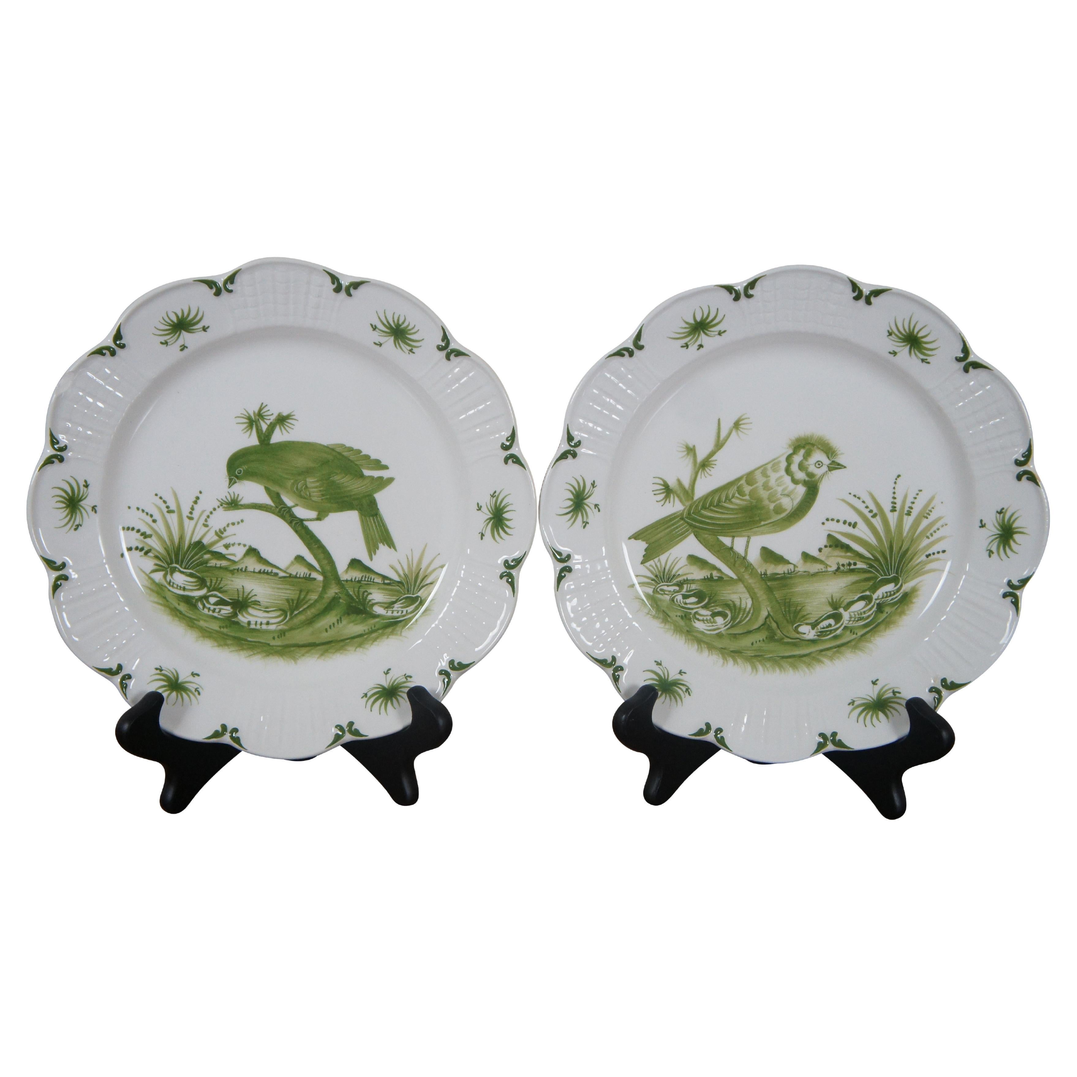 2 Baker Knapp & Tubbs Porcelaine Italienne Peinte à la Main Ornithologie Set d'assiettes Oiseaux en vente