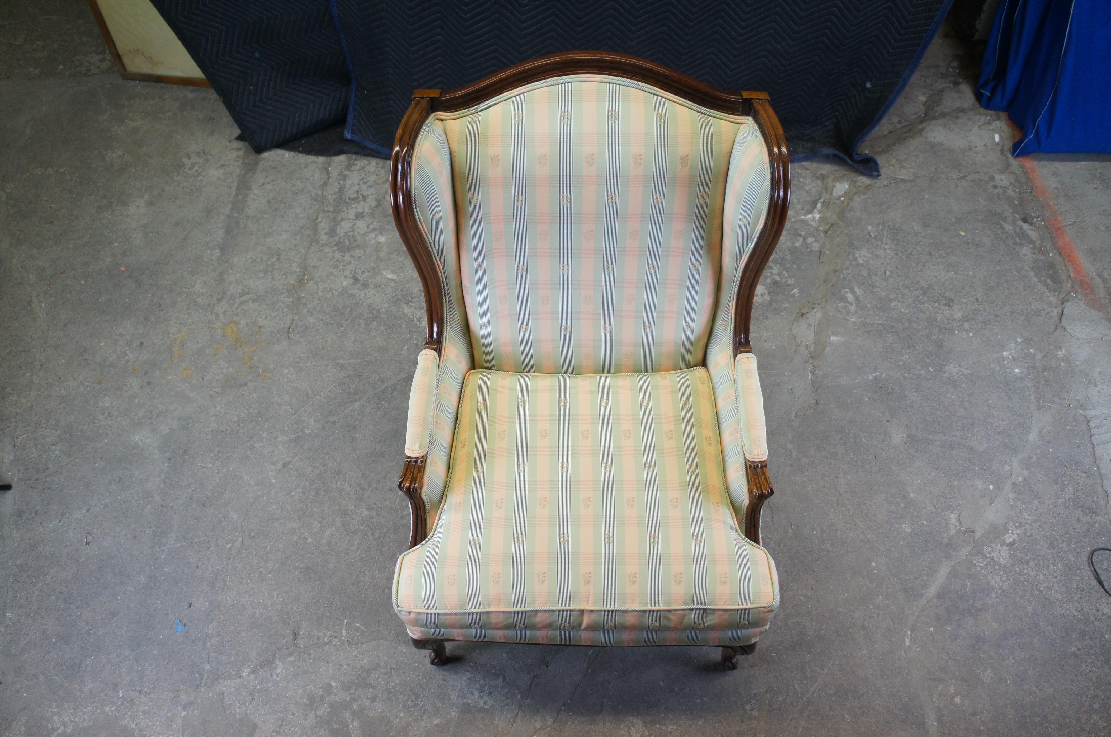 2 Baker Louis XV French Country Bergere Wingback Chairs Scalamandre Plaid 4