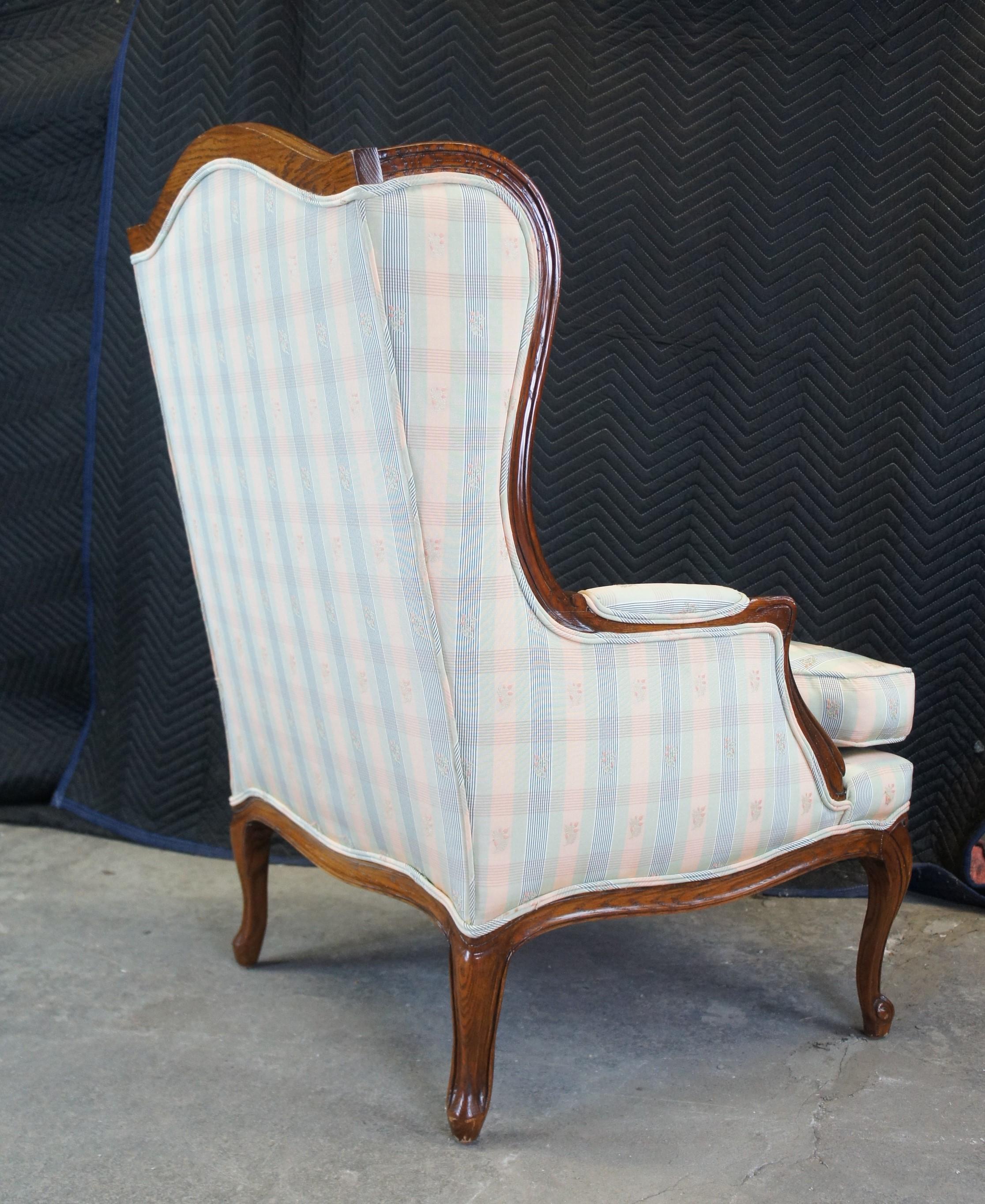 Late 20th Century 2 Baker Louis XV French Country Bergere Wingback Chairs Scalamandre Plaid