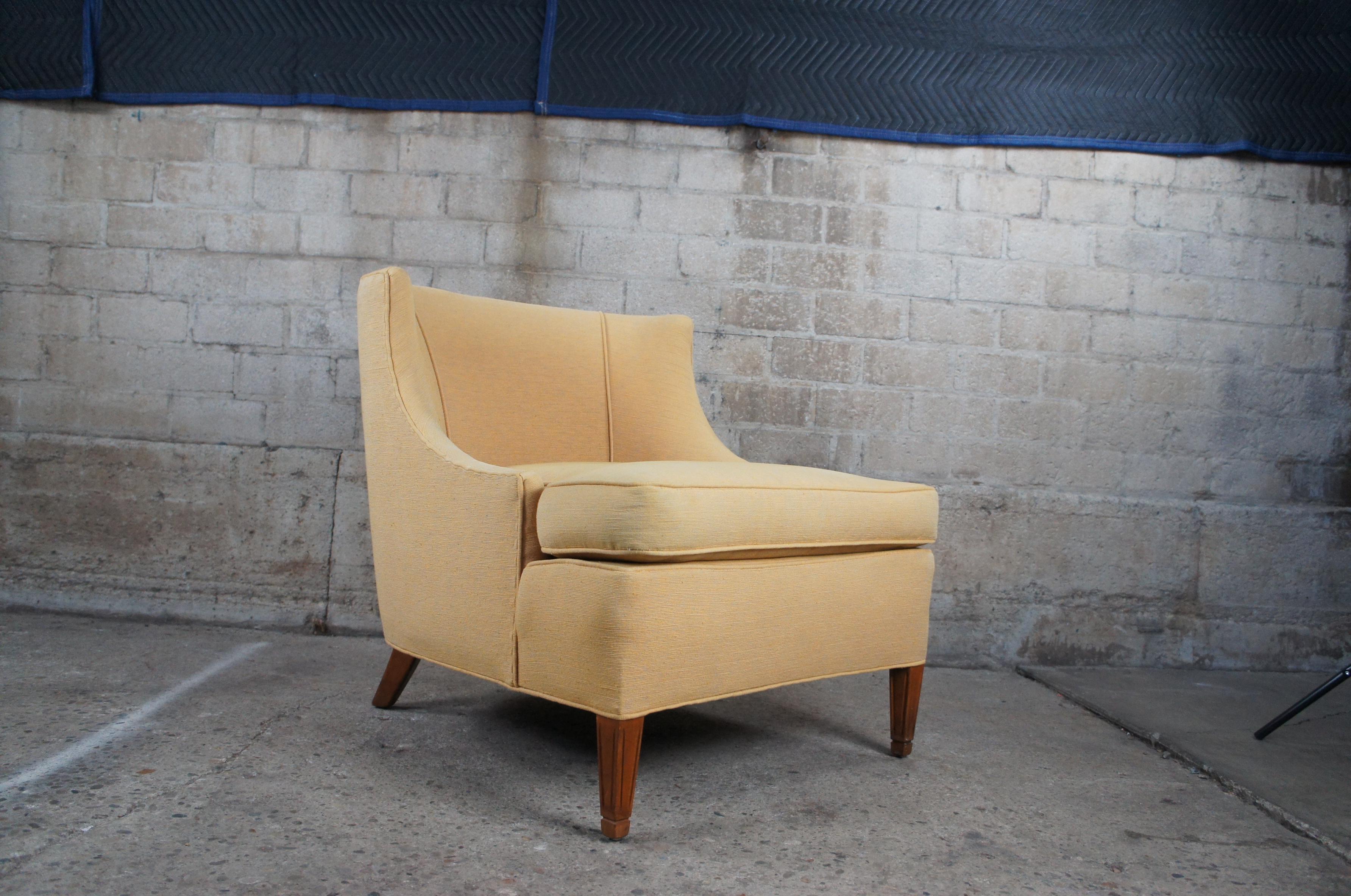 2 Baker Mid-Century Modern Yellow Library Club Lounge Slipper Wingback Chairs 6
