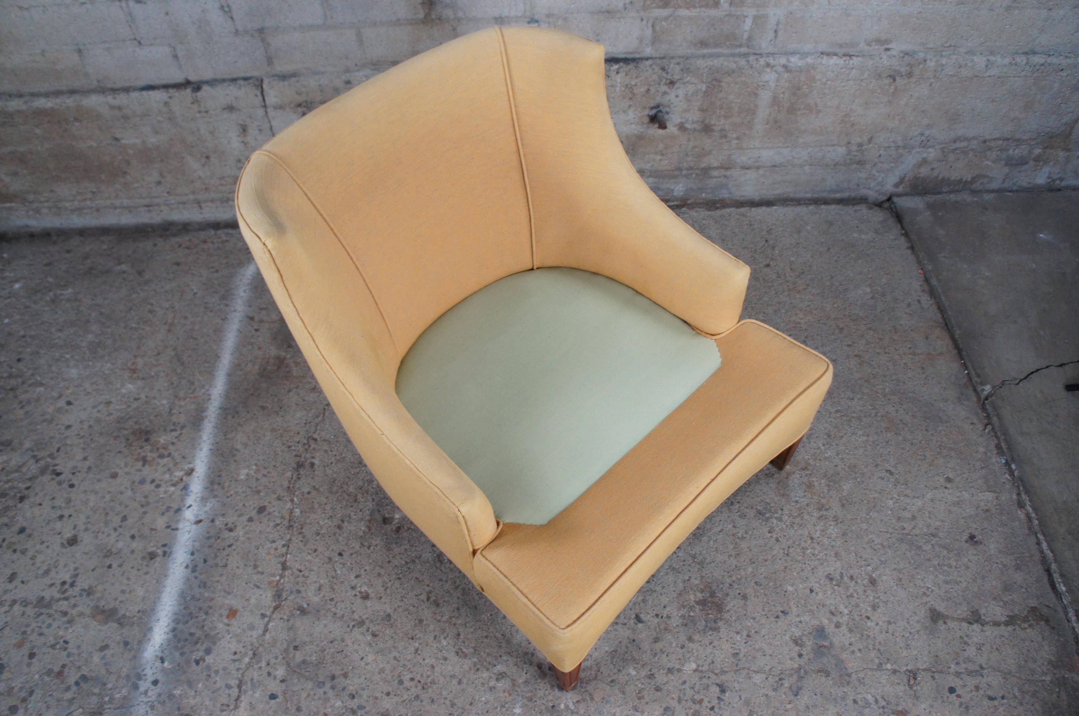 2 Baker Mid-Century Modern Yellow Library Club Lounge Slipper Wingback Chairs 7