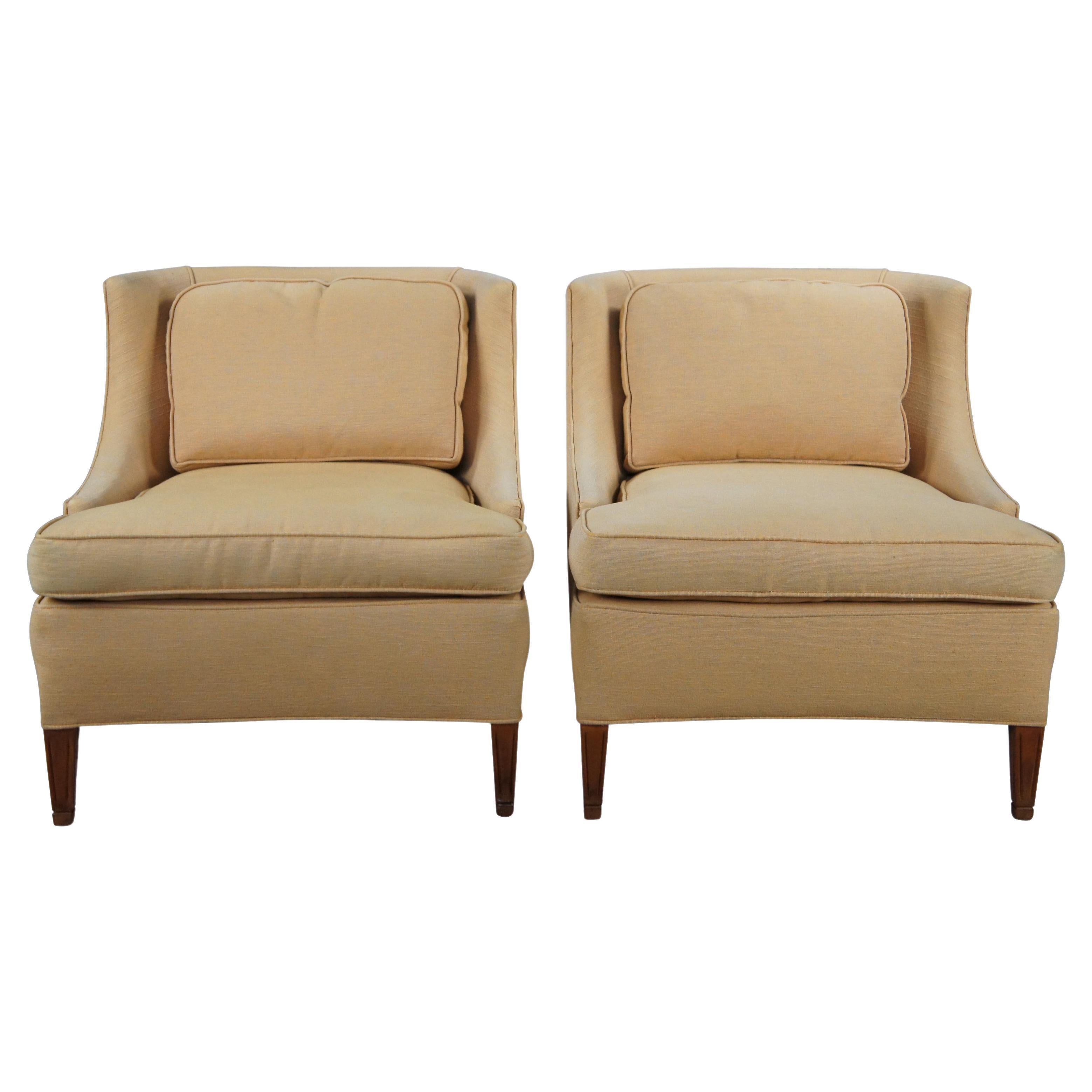 2 Baker Mid-Century Modern Yellow Library Club Lounge Slipper Wingback Chairs In Good Condition In Dayton, OH