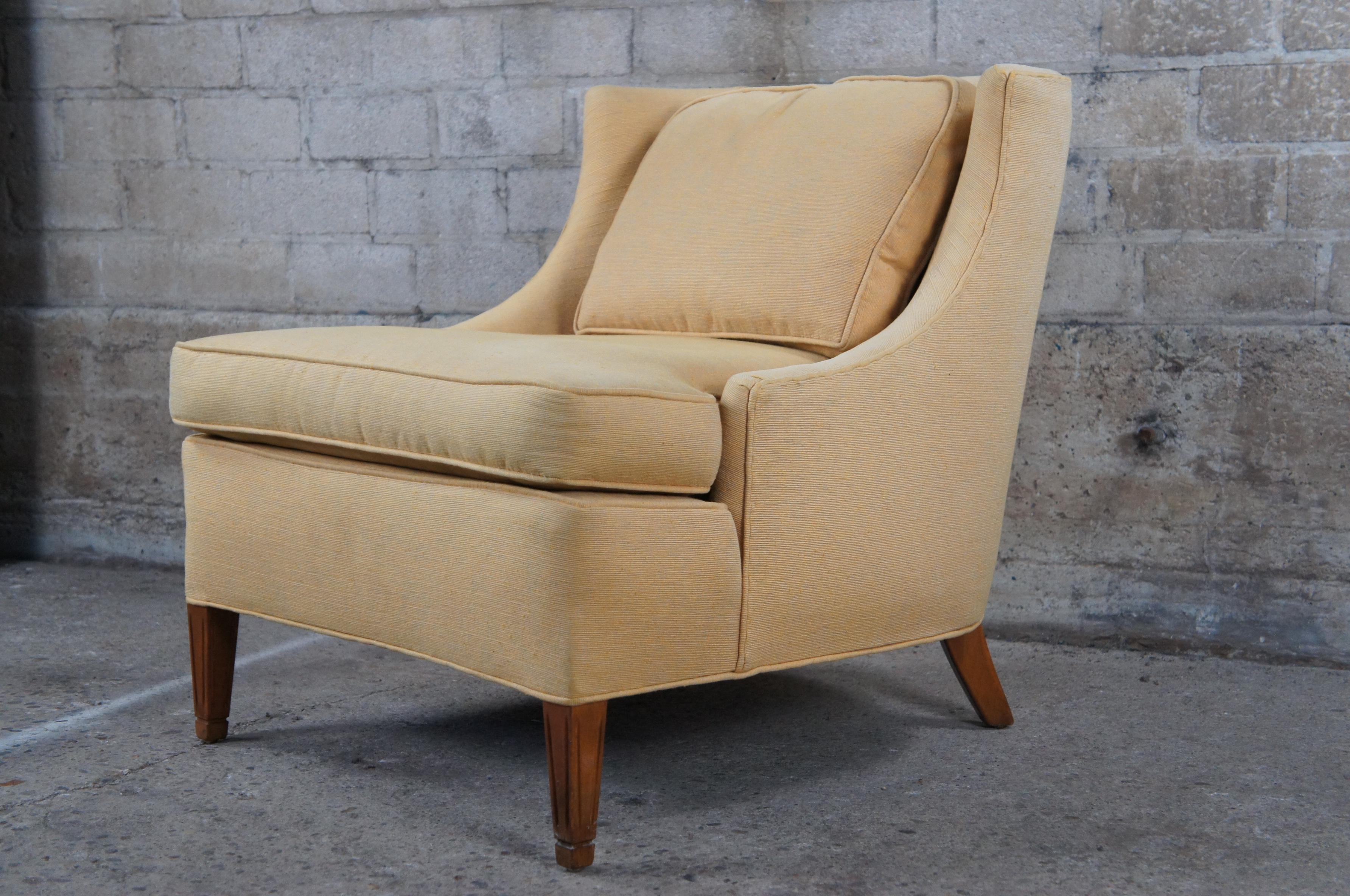 20th Century 2 Baker Mid-Century Modern Yellow Library Club Lounge Slipper Wingback Chairs