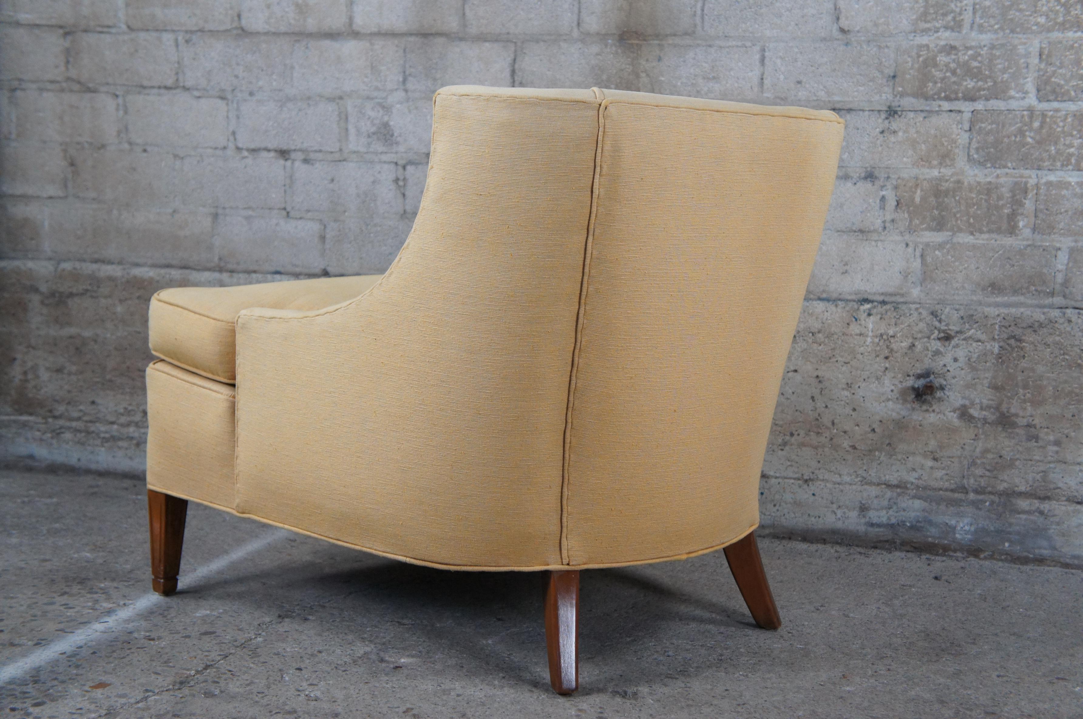 Upholstery 2 Baker Mid-Century Modern Yellow Library Club Lounge Slipper Wingback Chairs