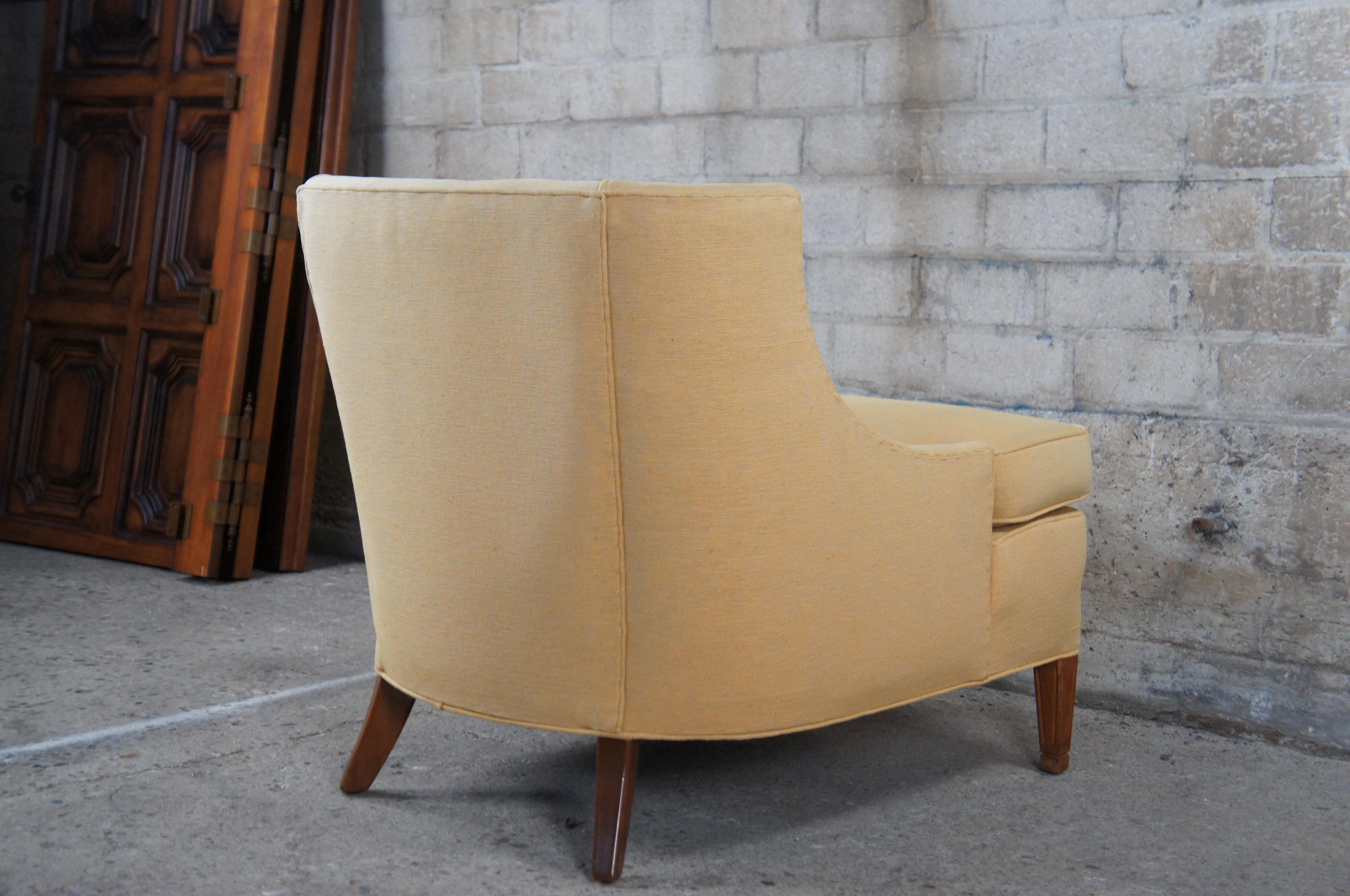 2 Baker Mid-Century Modern Yellow Library Club Lounge Slipper Wingback Chairs 2