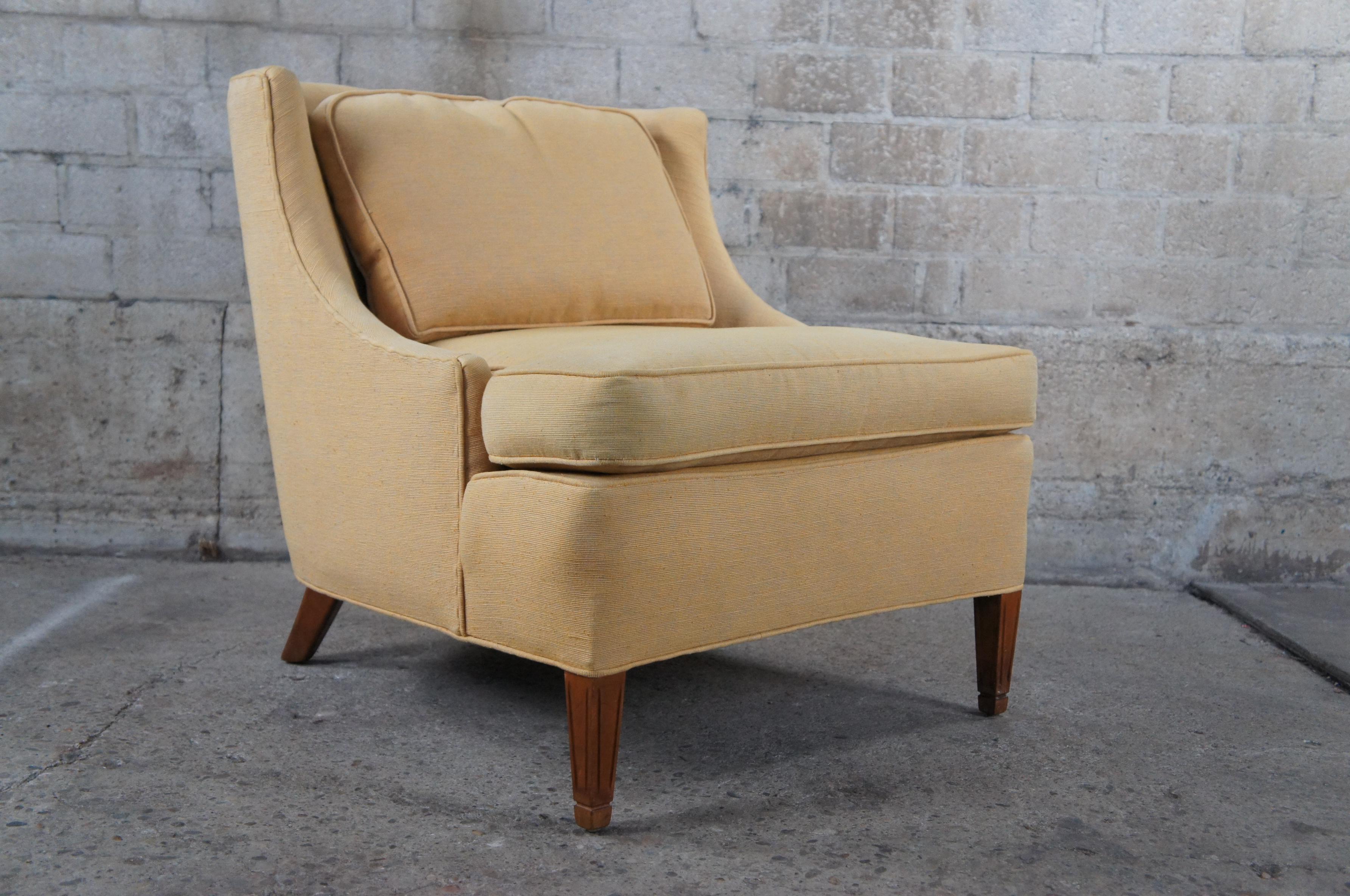 2 Baker Mid-Century Modern Yellow Library Club Lounge Slipper Wingback Chairs 4
