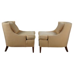 2 Baker Mid-Century Modern Yellow Library Club Lounge Slipper Wingback Chairs