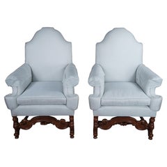 Vintage 2 Baker William & Mary Style Walnut Club Lounge Library Arm Chairs