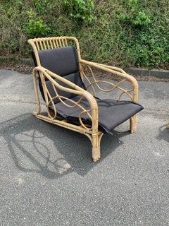 2 Sessel aus Bambus und Rattan mit Kissen und Kissen, um 1970