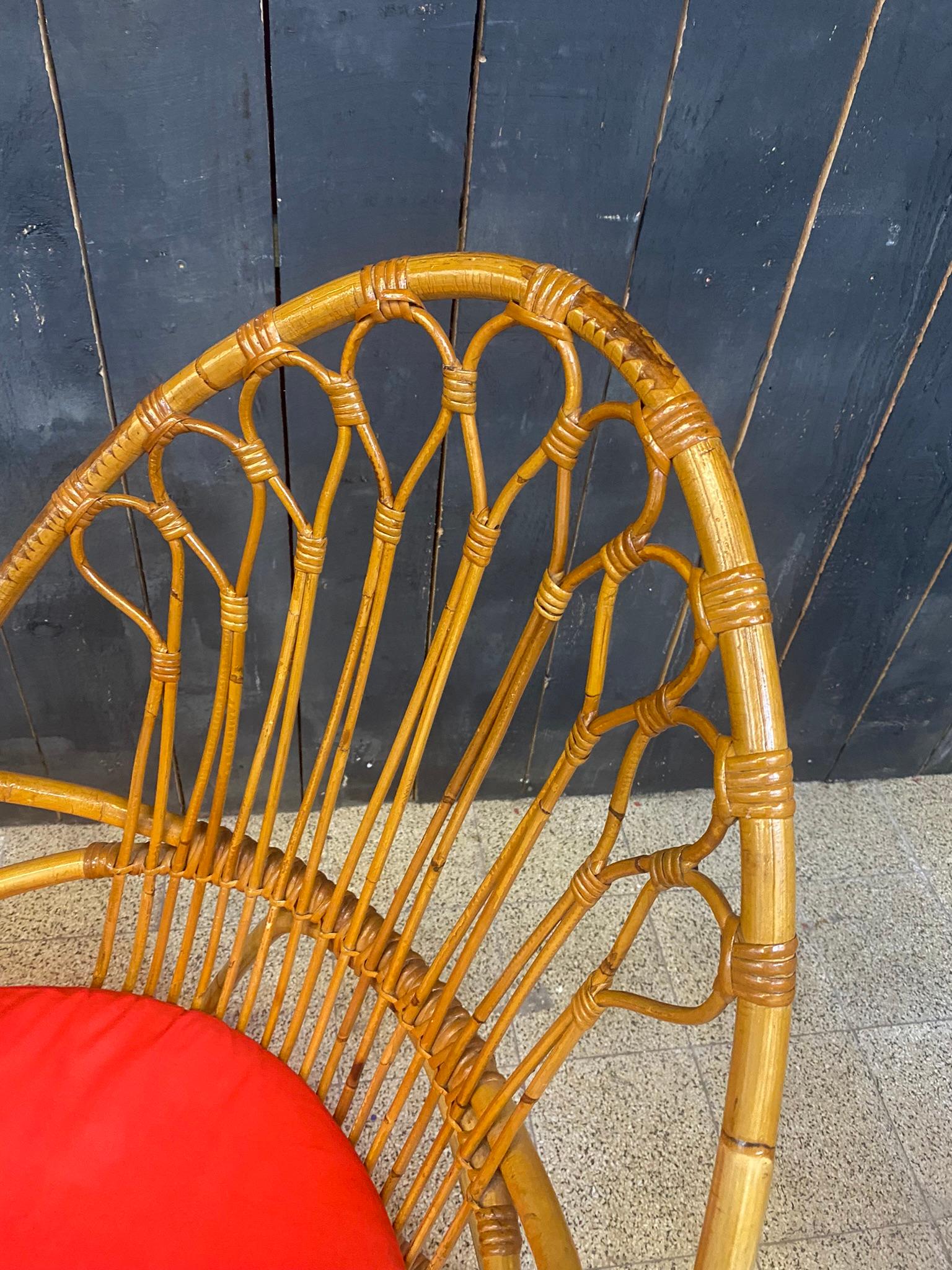 2 Bamboo and Rattan Armchairs and Their Cushions, circa 1970 In Good Condition For Sale In Saint-Ouen, FR