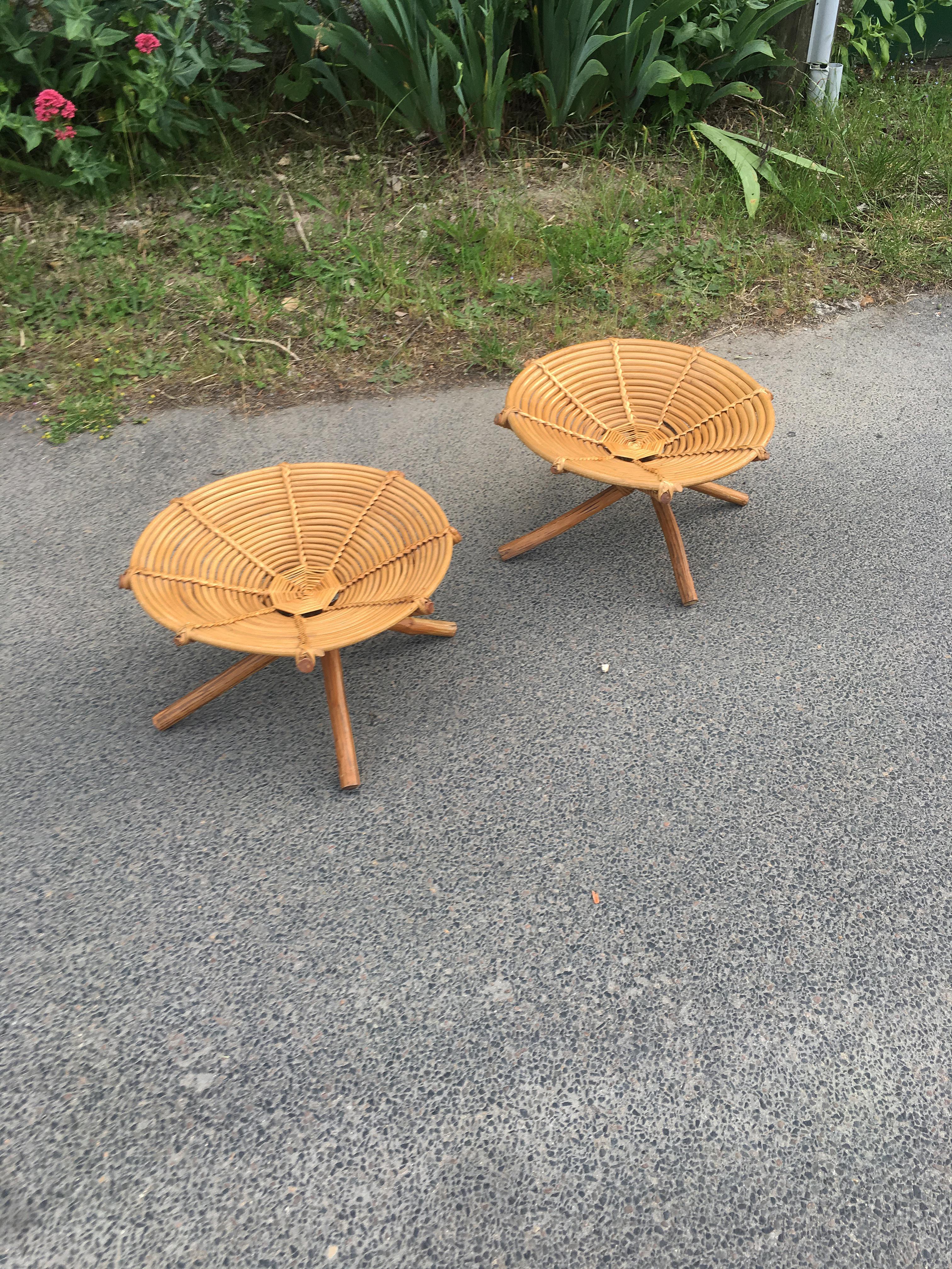 Mid-Century Modern 2 Bamboo Bowls, circa 1970 For Sale