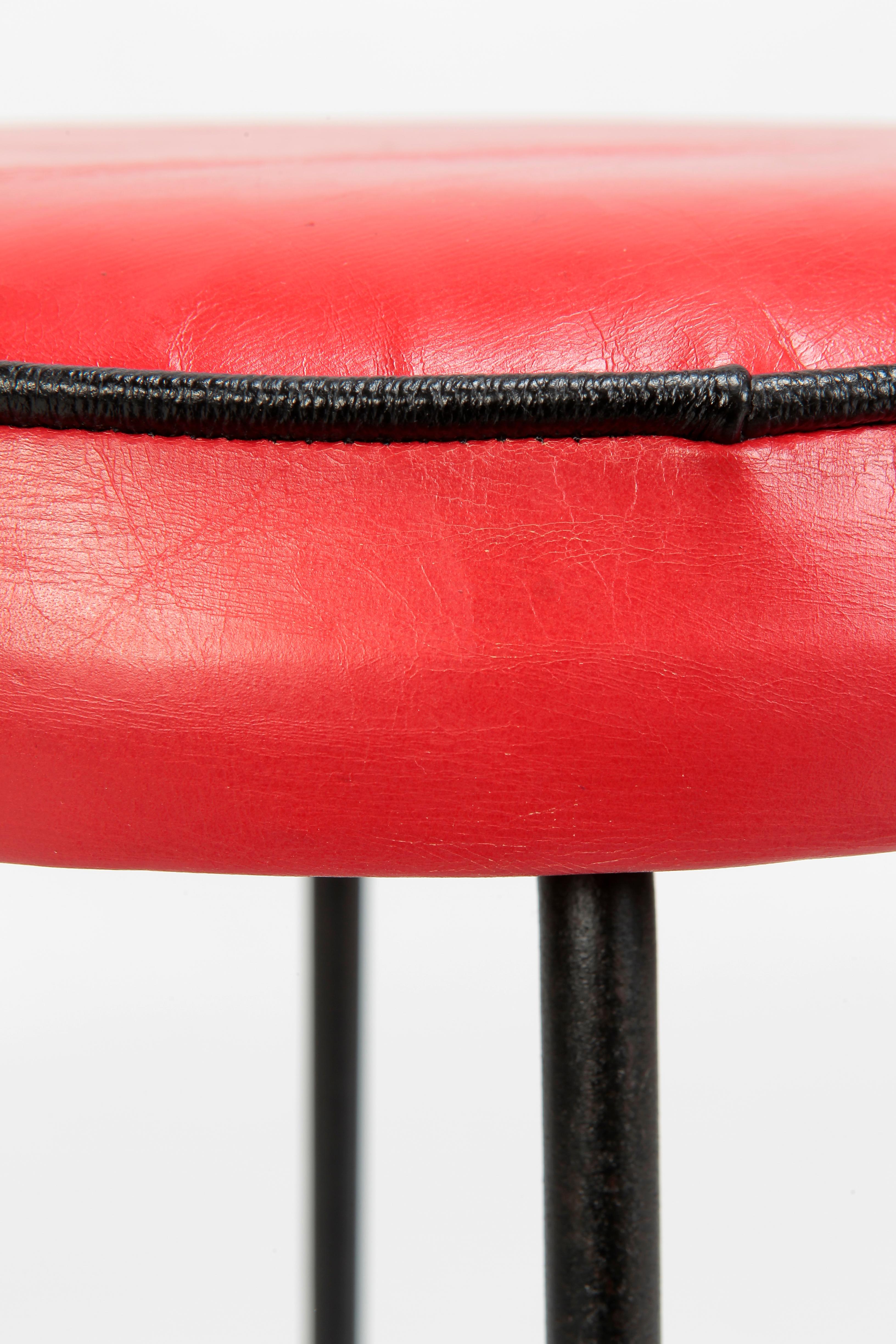 2 Bar Stools Red Leather Italy, 1950s 1