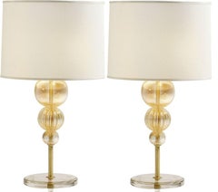 2 Barbara Barry Baker 24k Gold Murano Glass Crystal Bauble Table Lamps BBS05