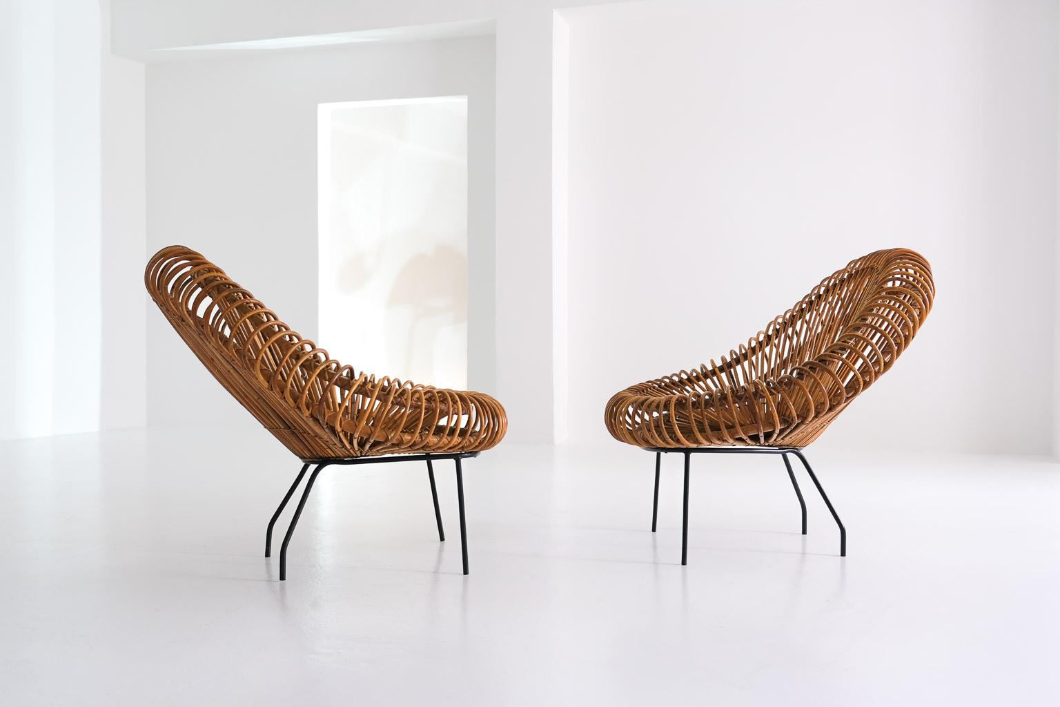 2 Lounge-Sessel aus Korbgeflecht von Janine Abraham & Dirk Jan Rol für Edition Rougier (Moderne der Mitte des Jahrhunderts) im Angebot